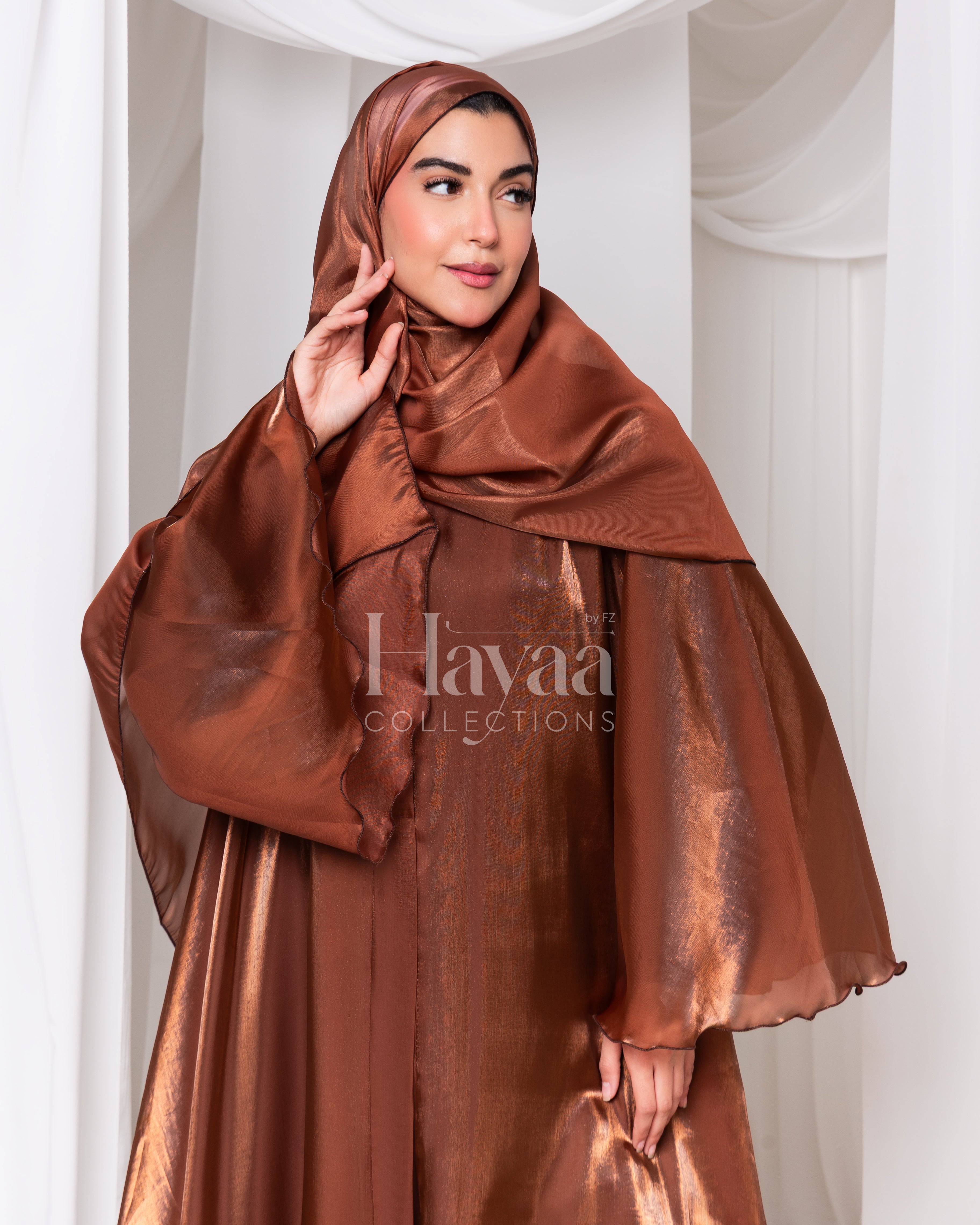 Layali Brown Organza Abaya with Inner