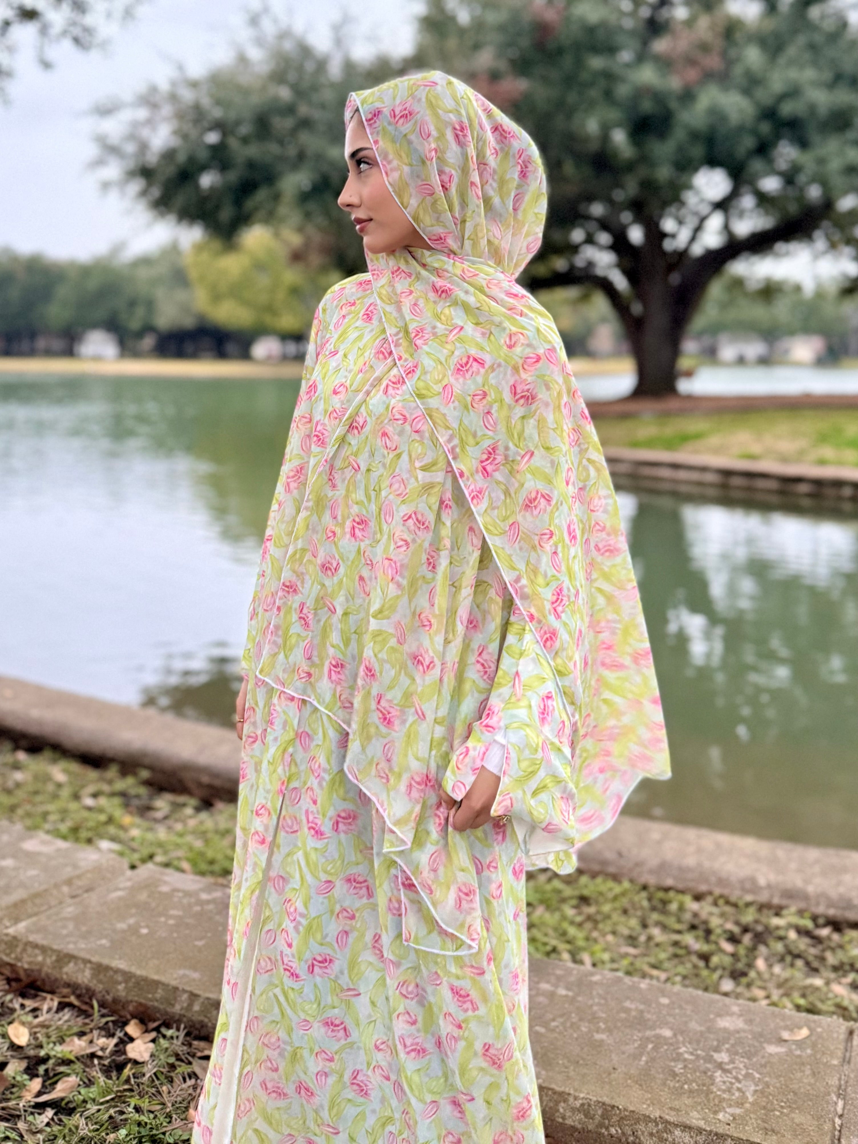 Deema Green Floral Printed Abaya