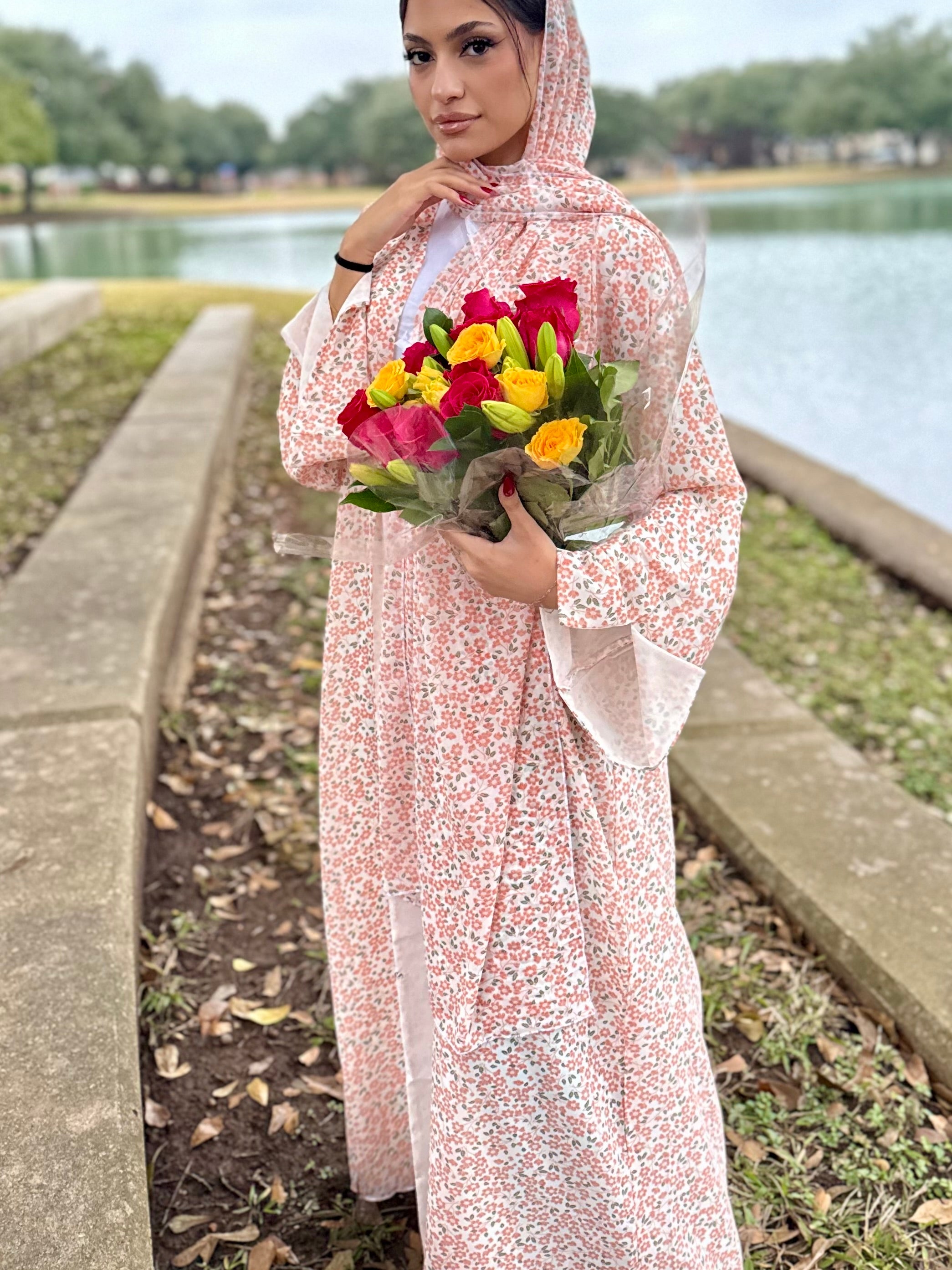 Deema Orange Floral Printed Abaya