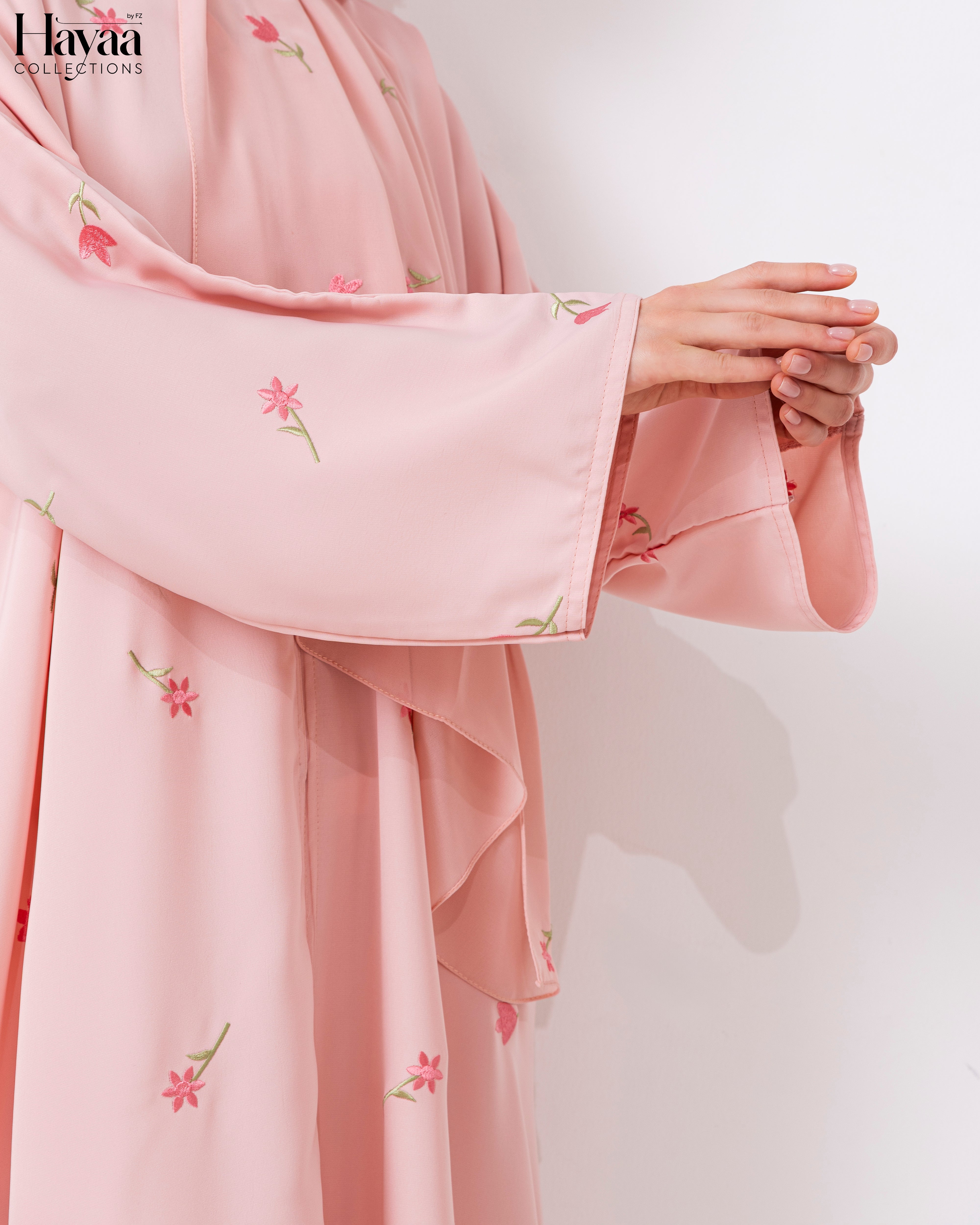 Dalia Petal Pink Embroidered Abaya