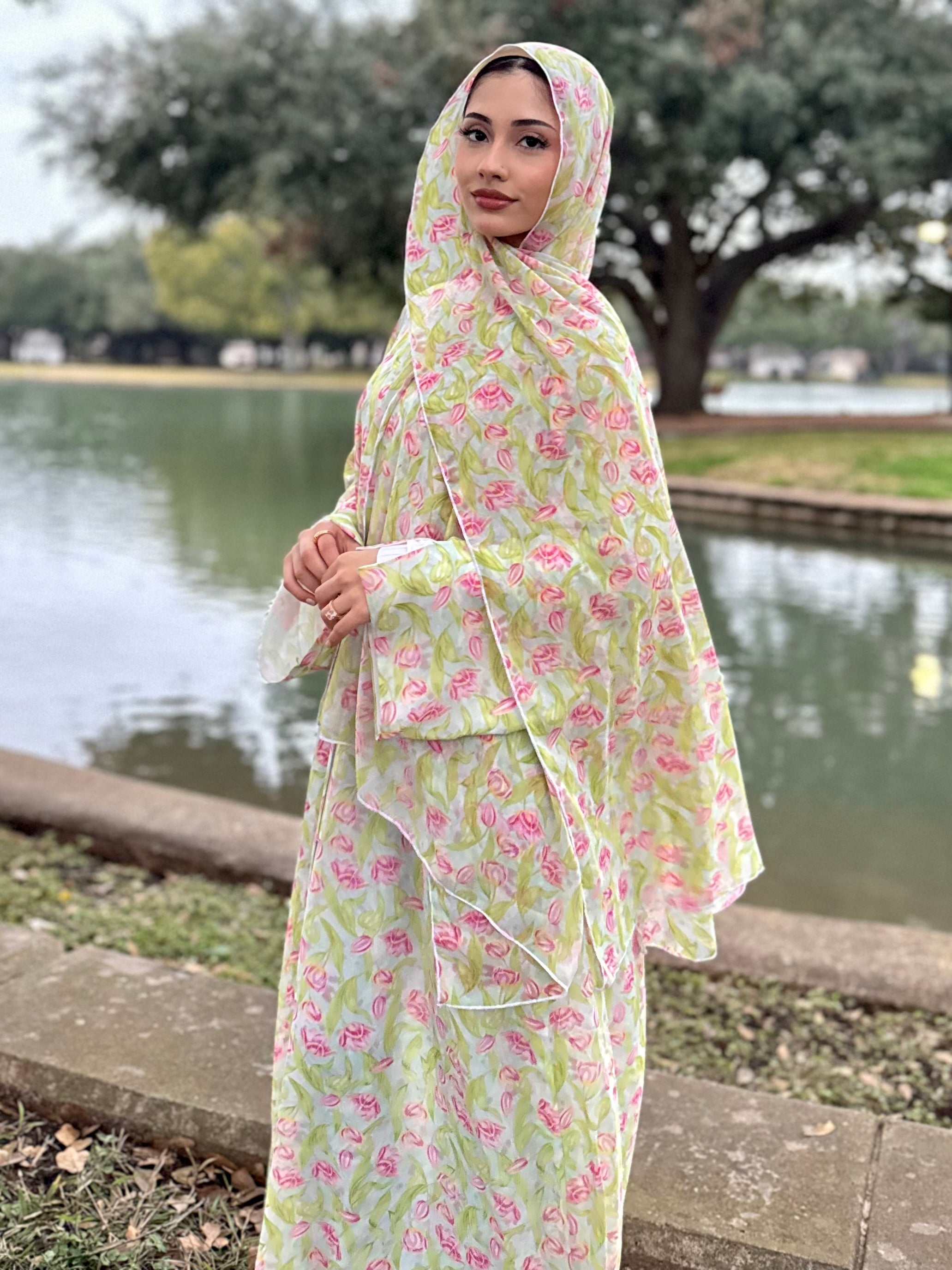 Deema Green Floral Printed Abaya