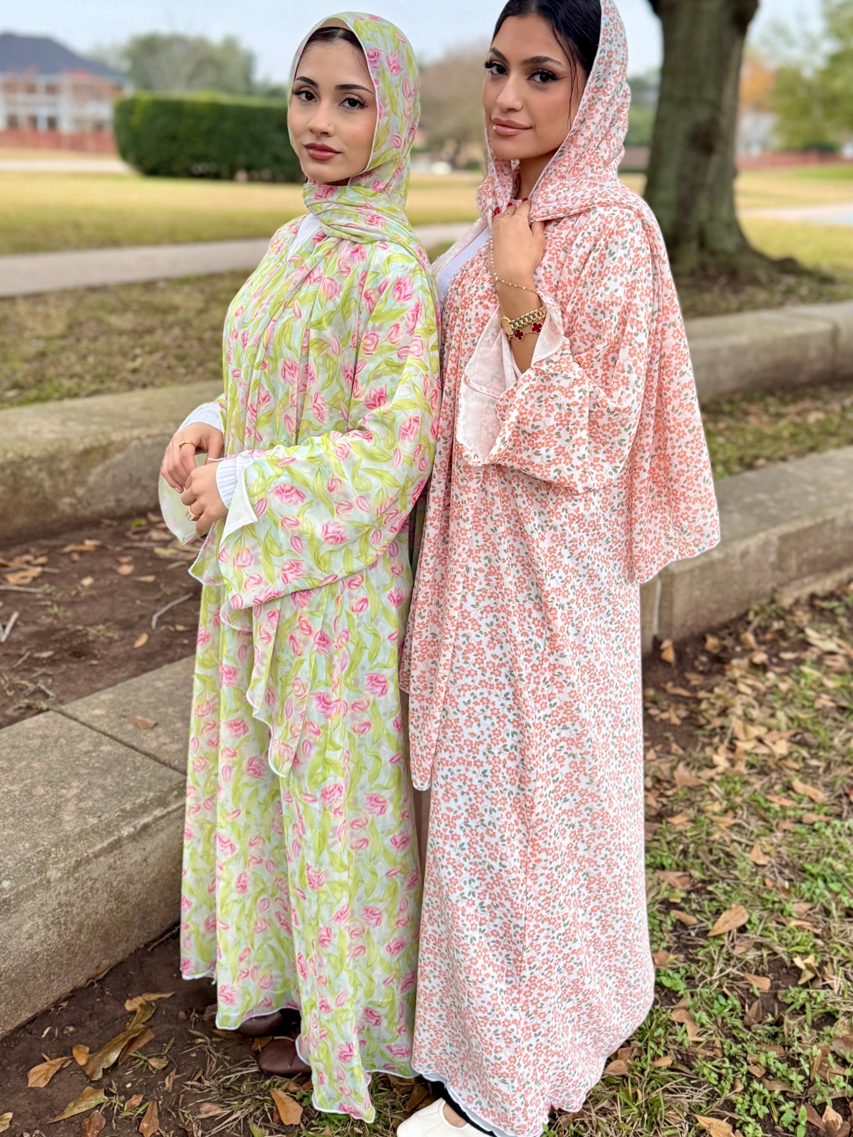 Deema Orange Floral Printed Abaya