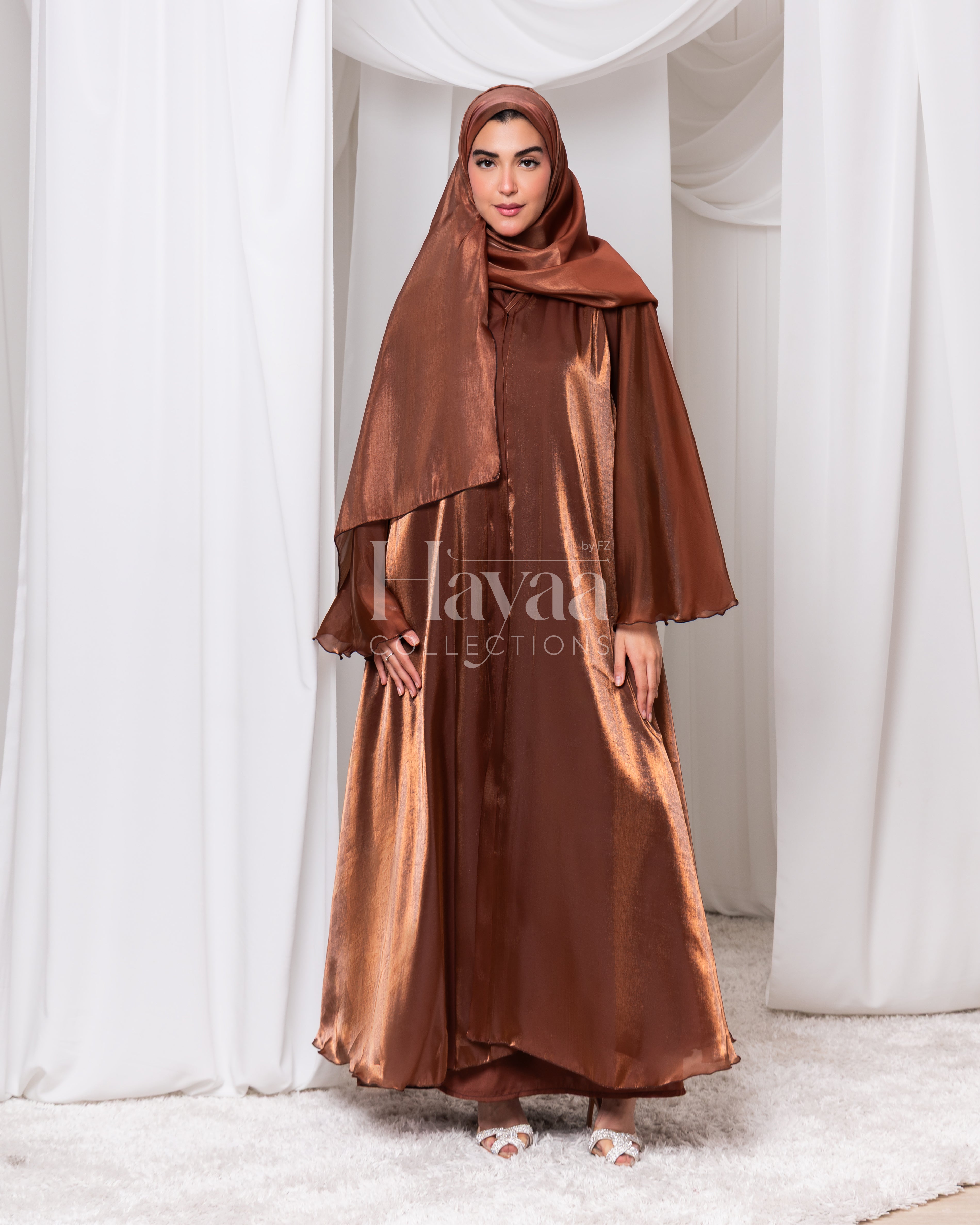 Layali Brown Organza Abaya with Inner