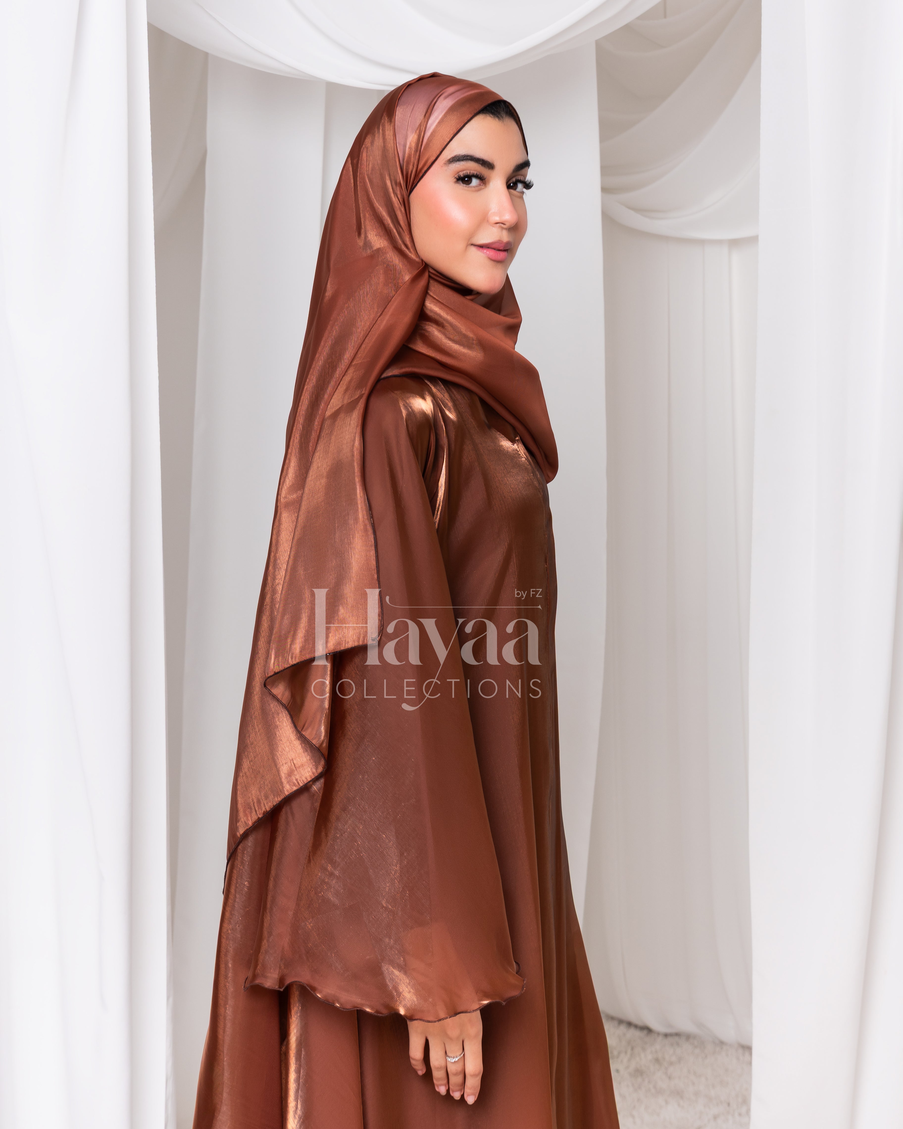 Layali Brown Organza Abaya with Inner
