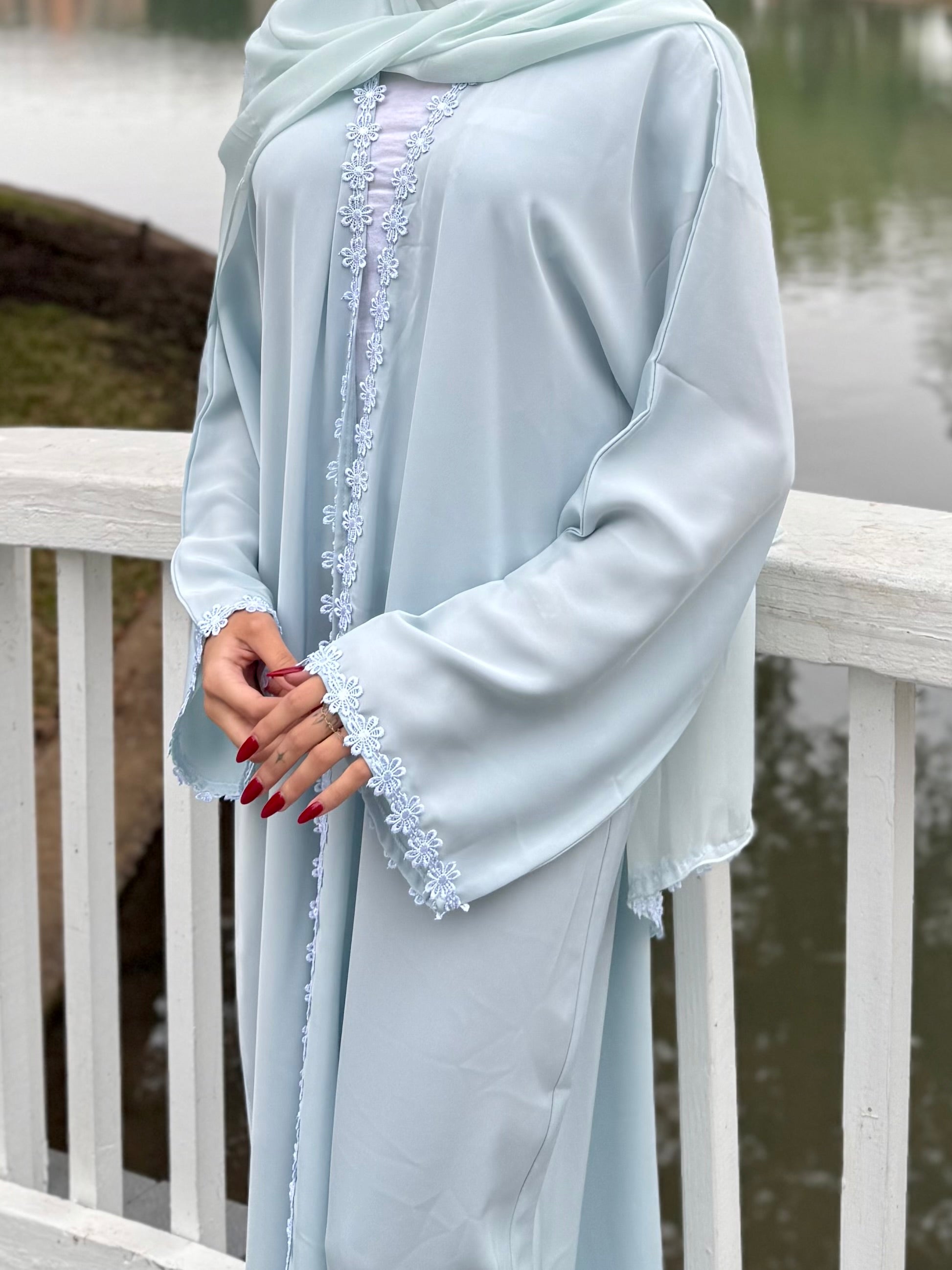 Arwa Sky Blue Floral Lace Abaya