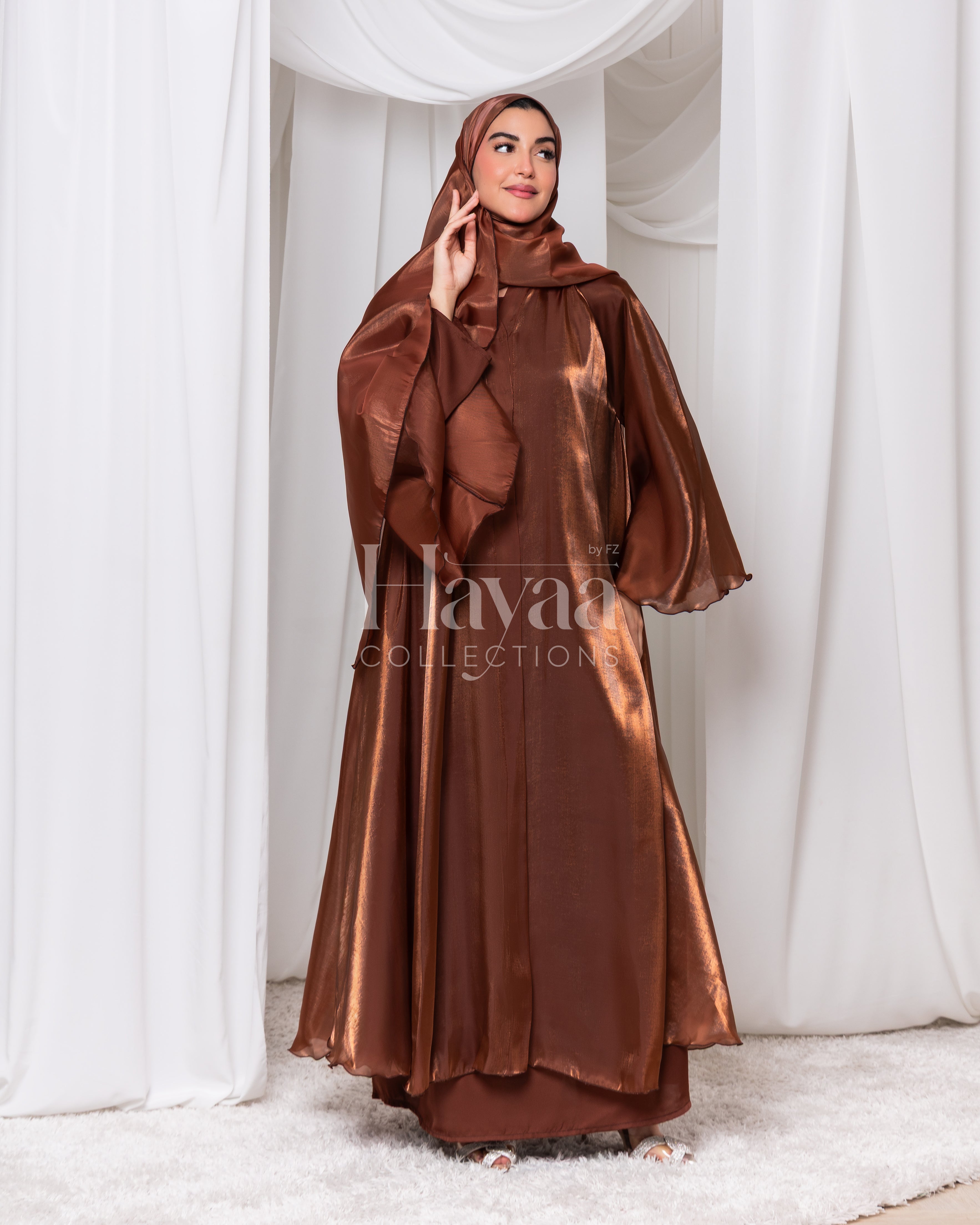 Layali Brown Organza Abaya with Inner