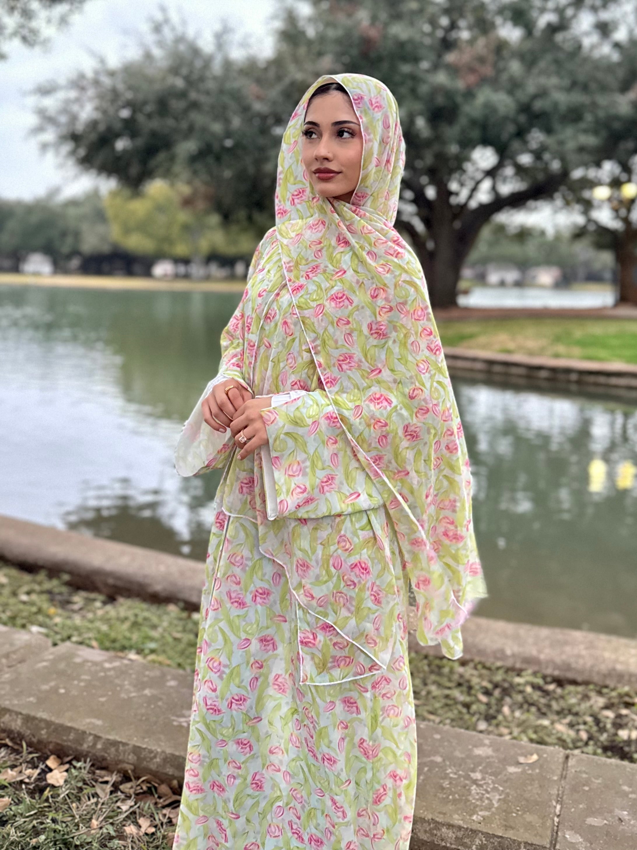 Deema Green Floral Printed Abaya