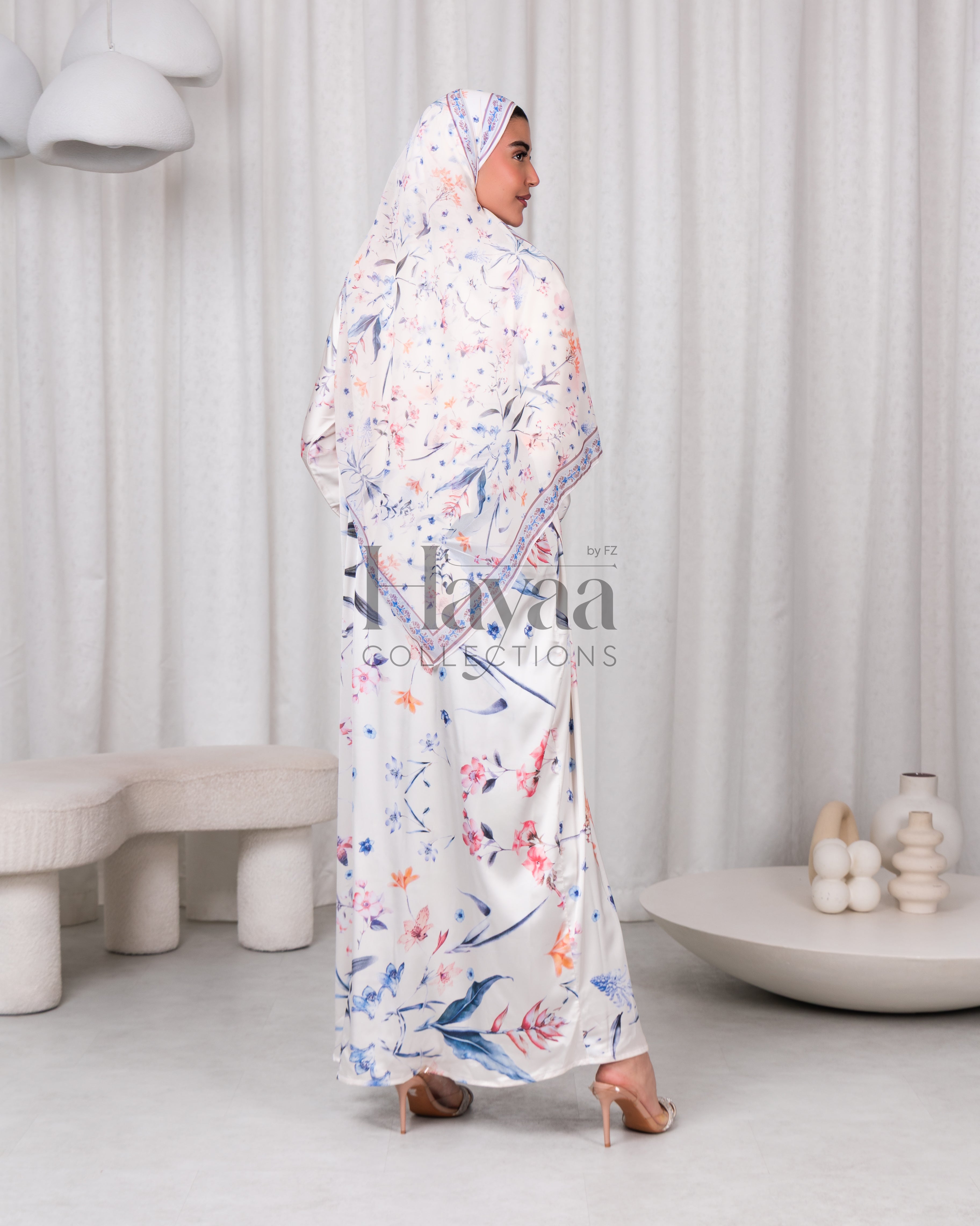 Yasmina Satin Printed Floral Open Abaya