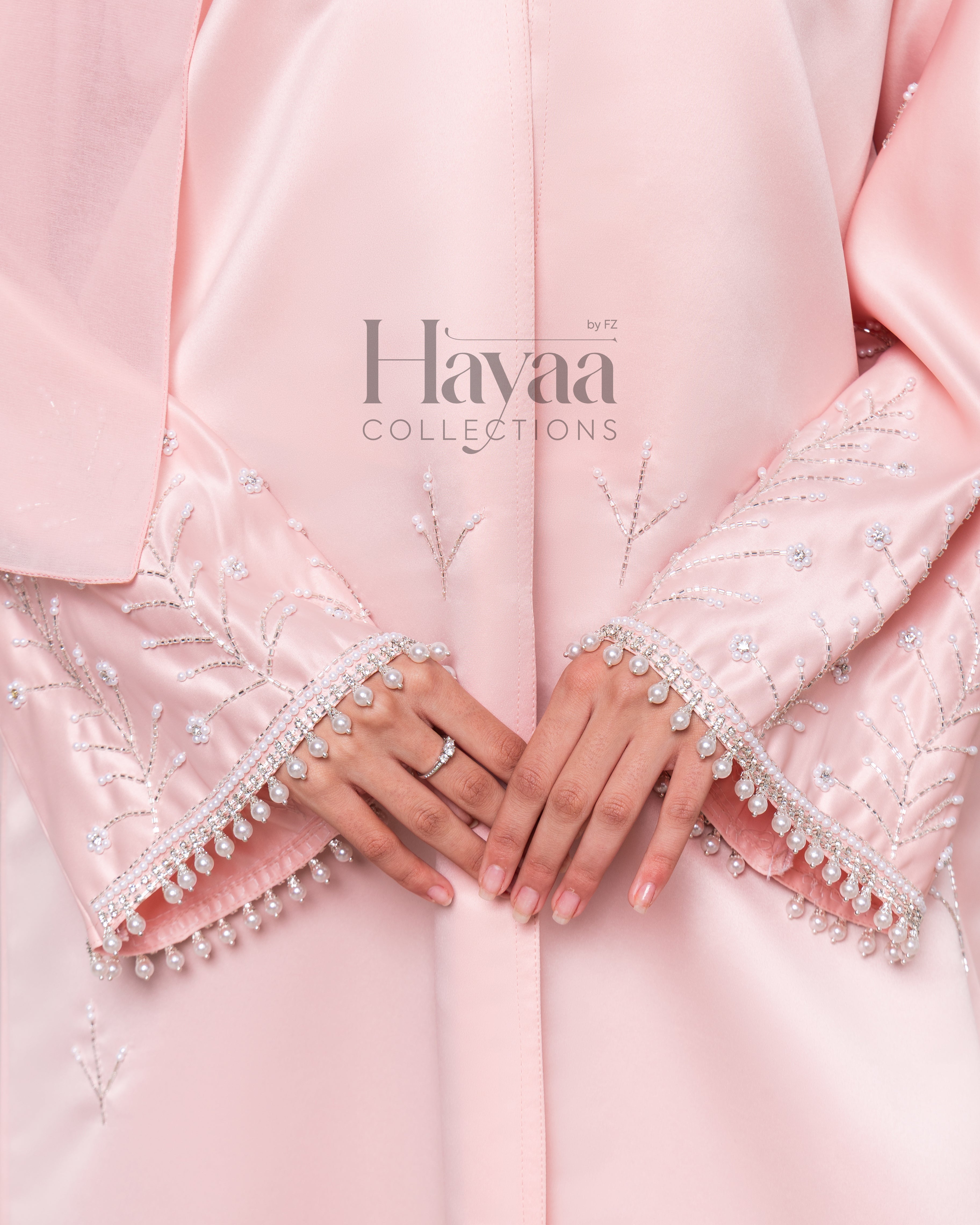 Ayla Pink Satin Beaded Abaya