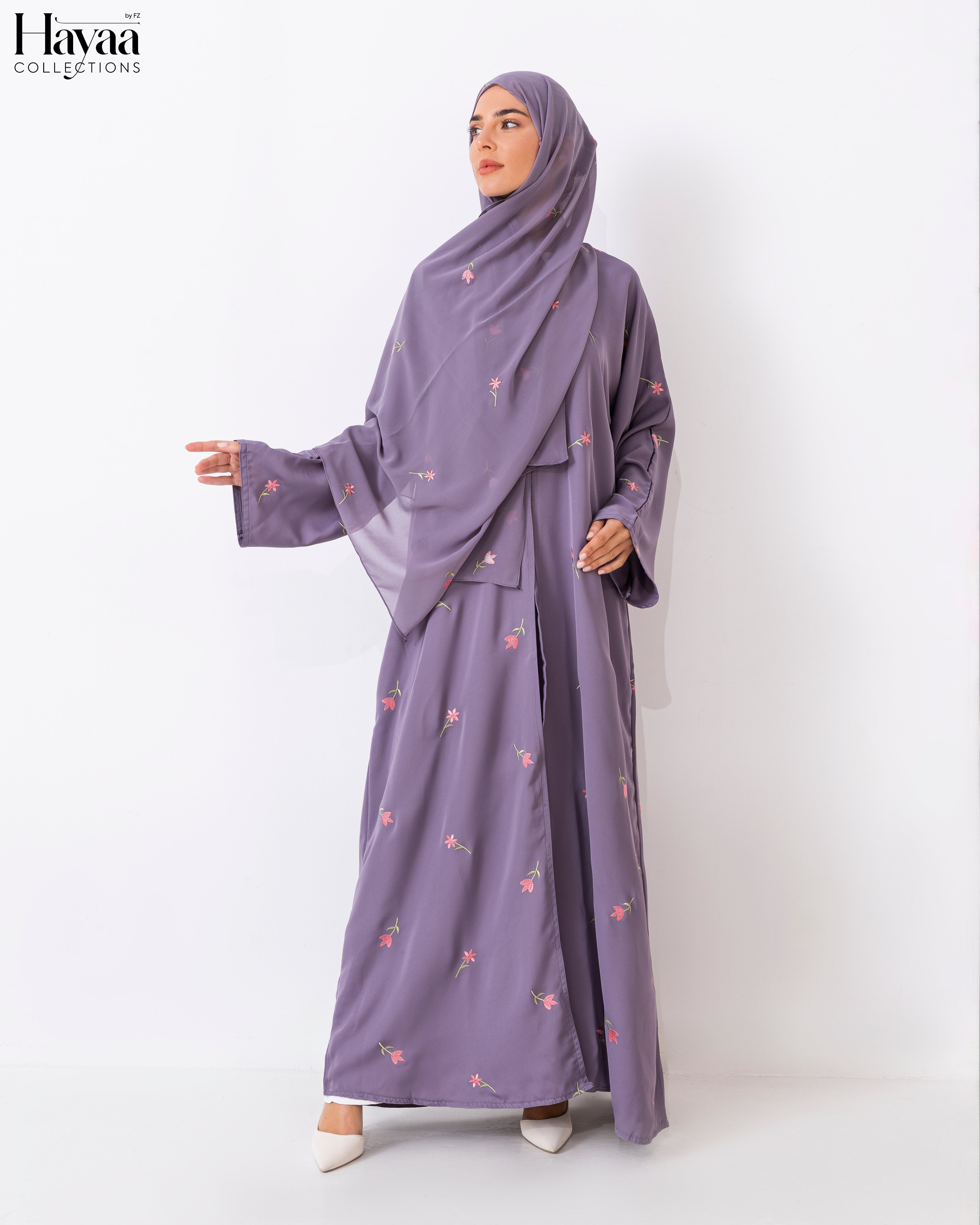 Dalia Lavender Embroidered Abaya