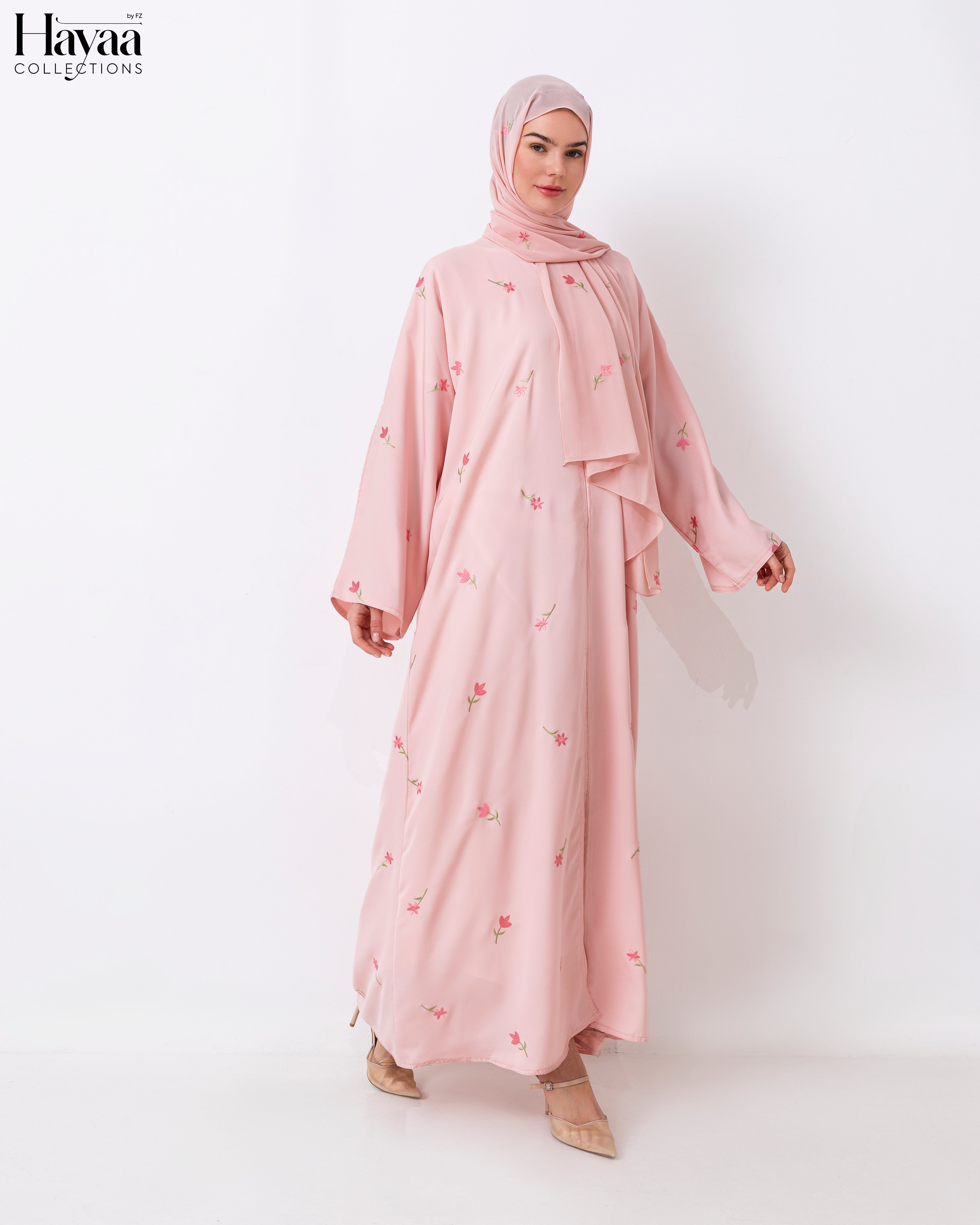 Dalia Petal Pink Embroidered Abaya