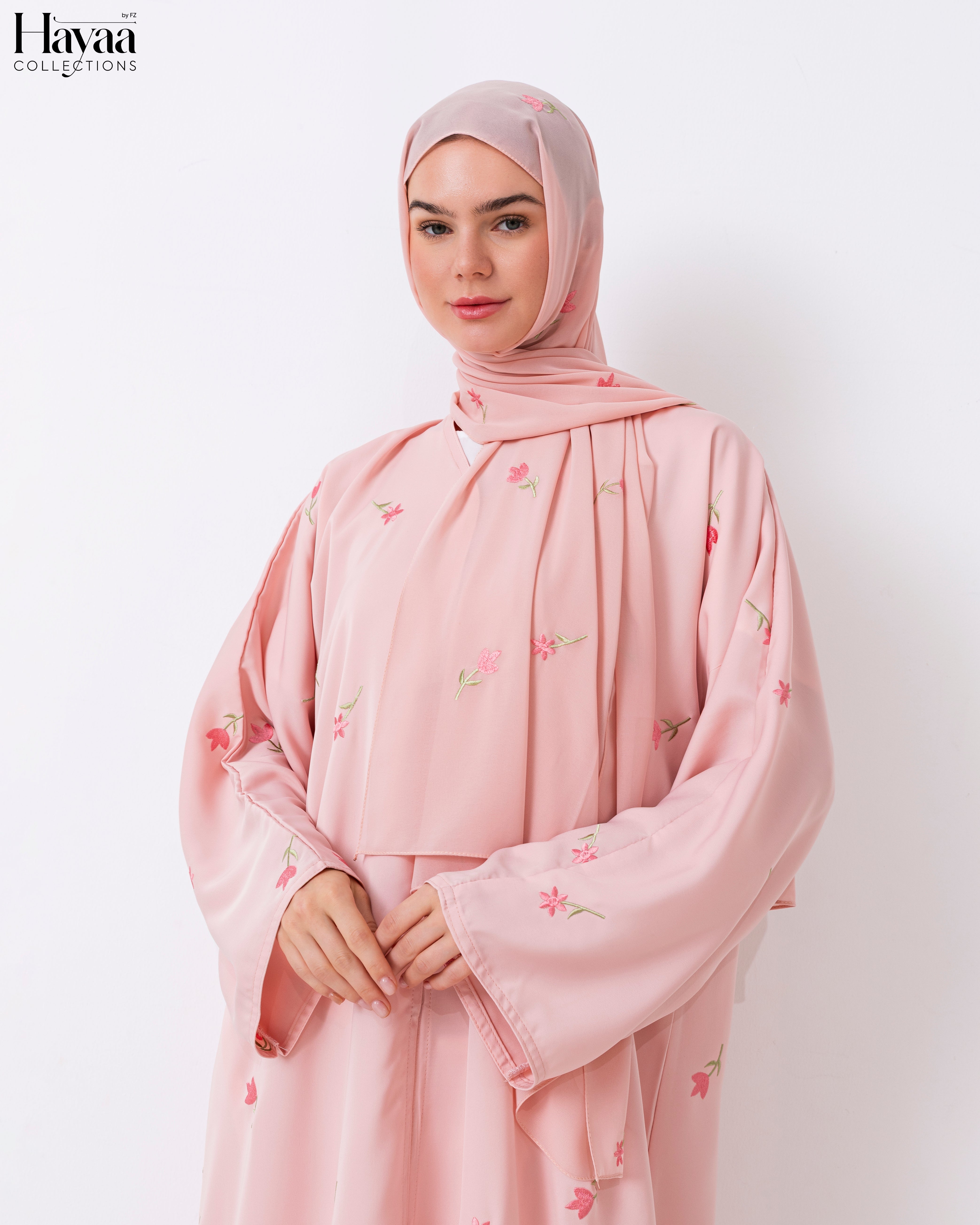 Dalia Petal Pink Embroidered Abaya