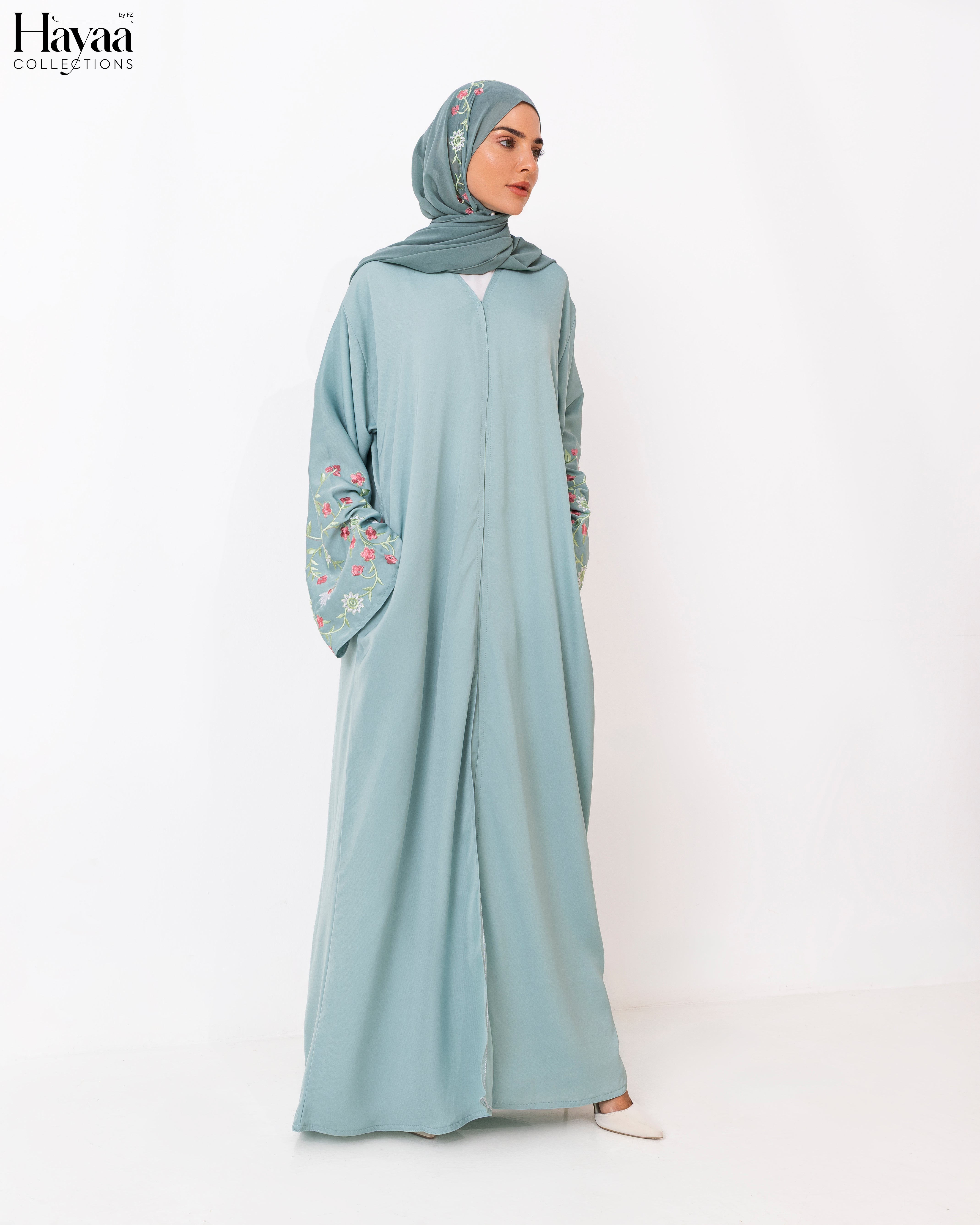 Jenan Sage Green Abaya with Pockets