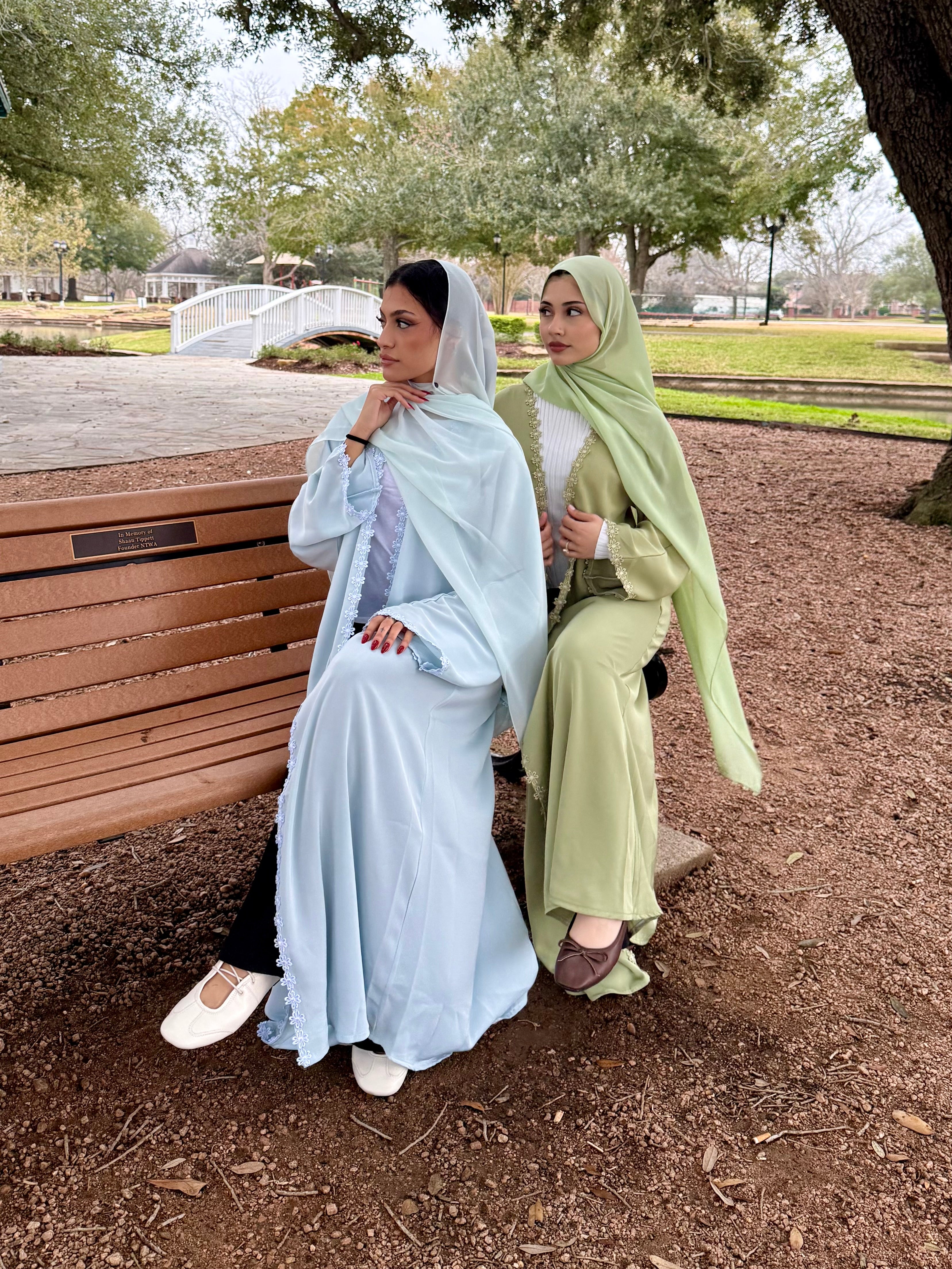 Arwa Sky Blue Floral Lace Abaya