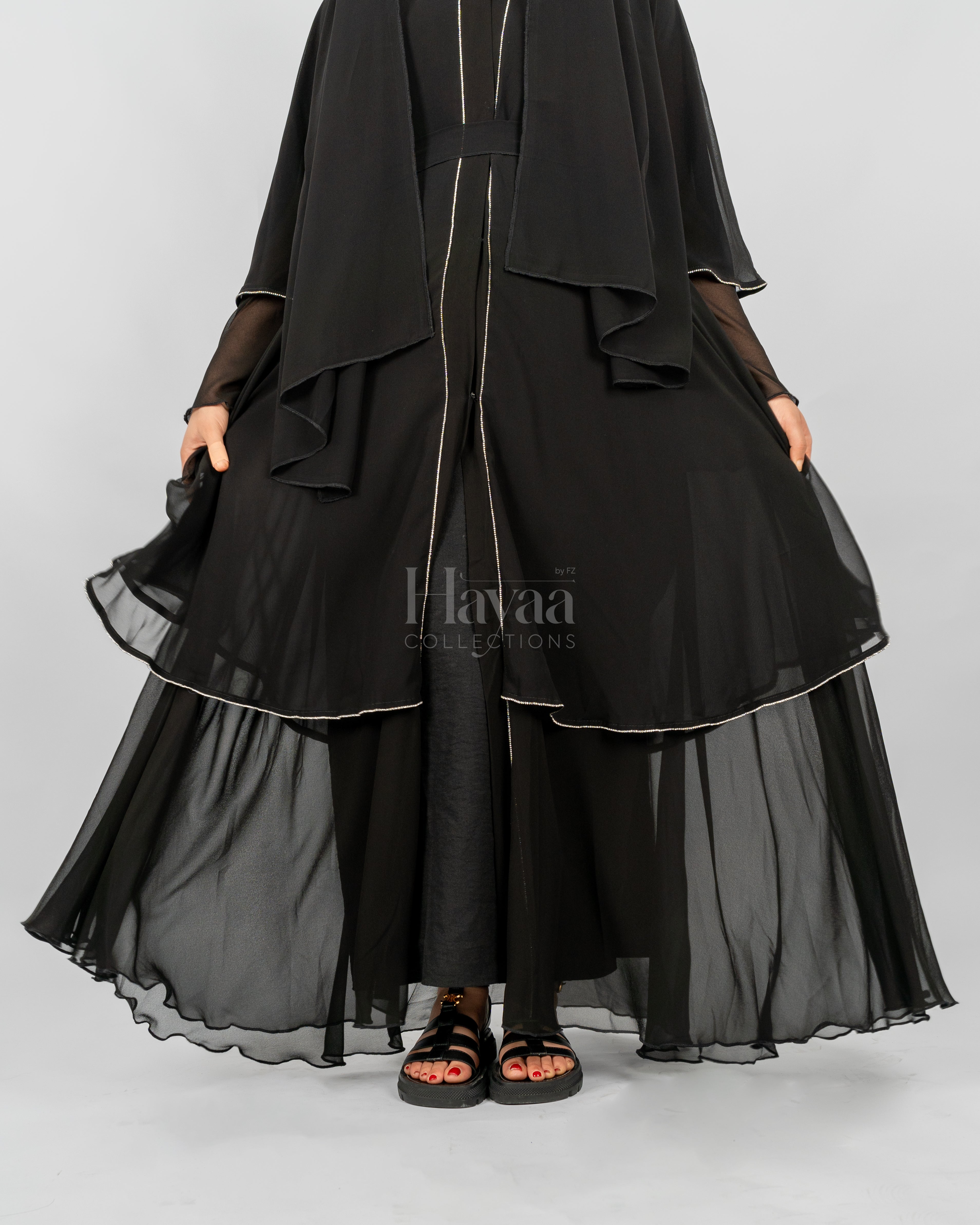 Amirah Black Two-Layered Studded Abaya