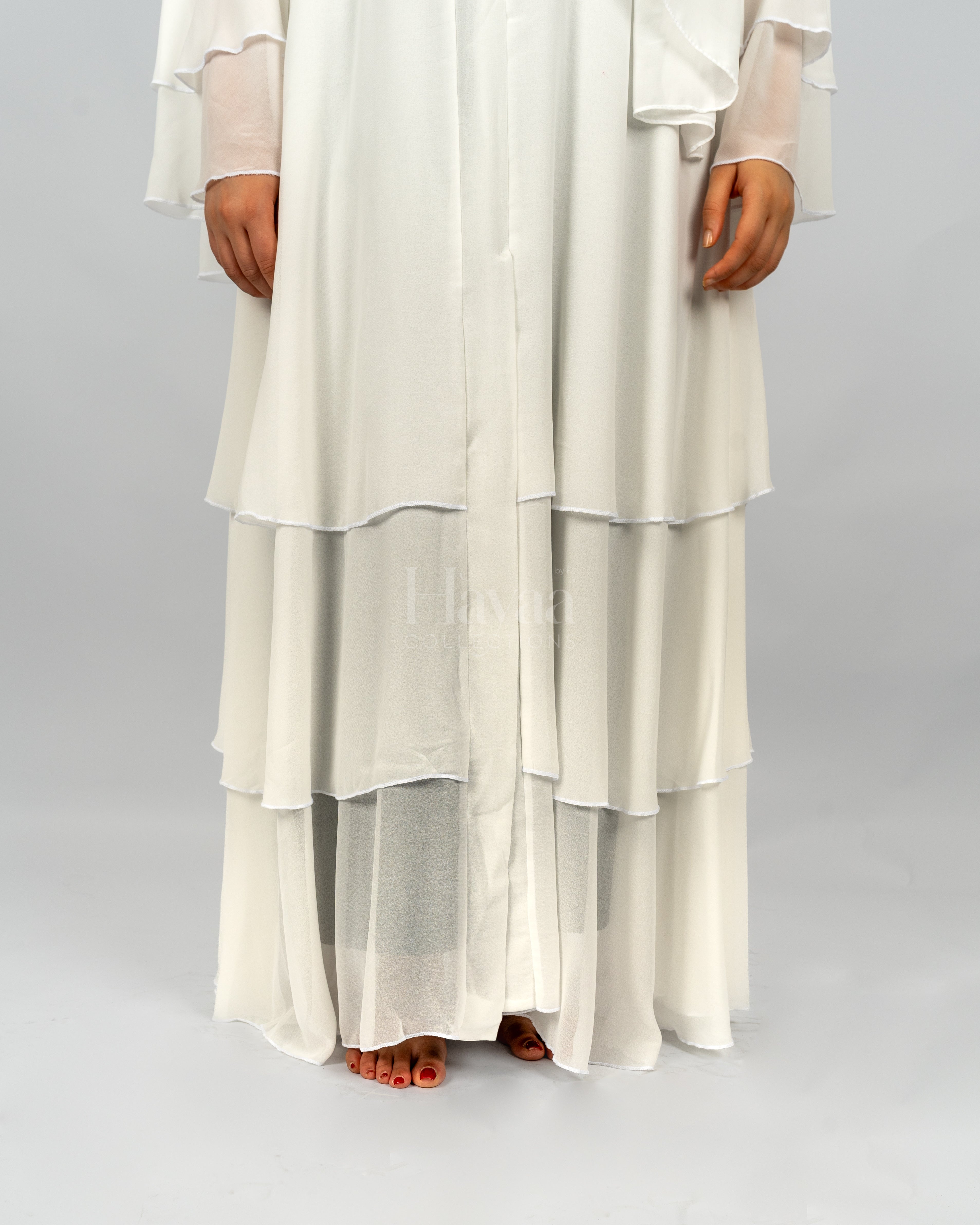 Amani white three layered abaya down