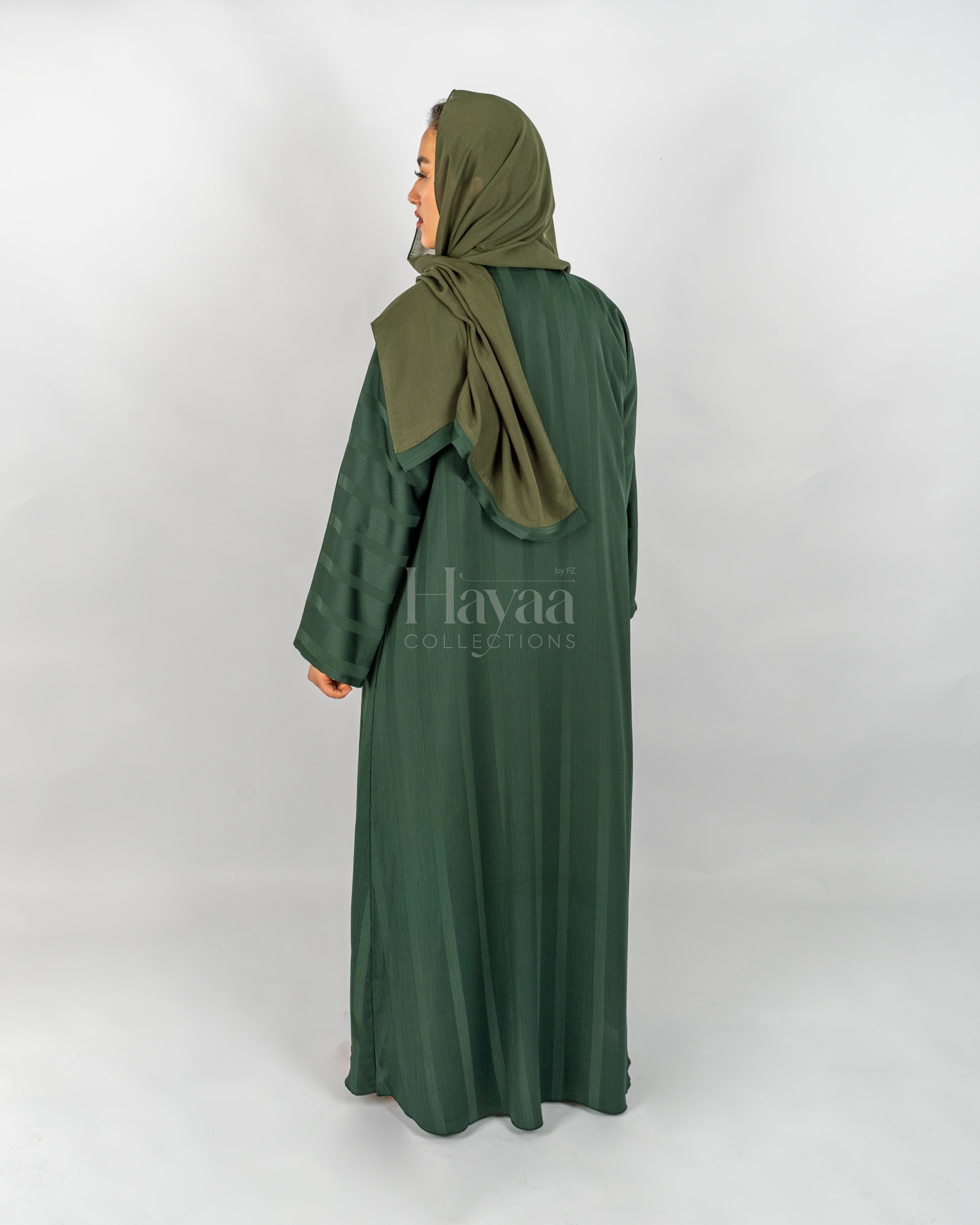 Inaya Dark Green Open Abaya Set back view