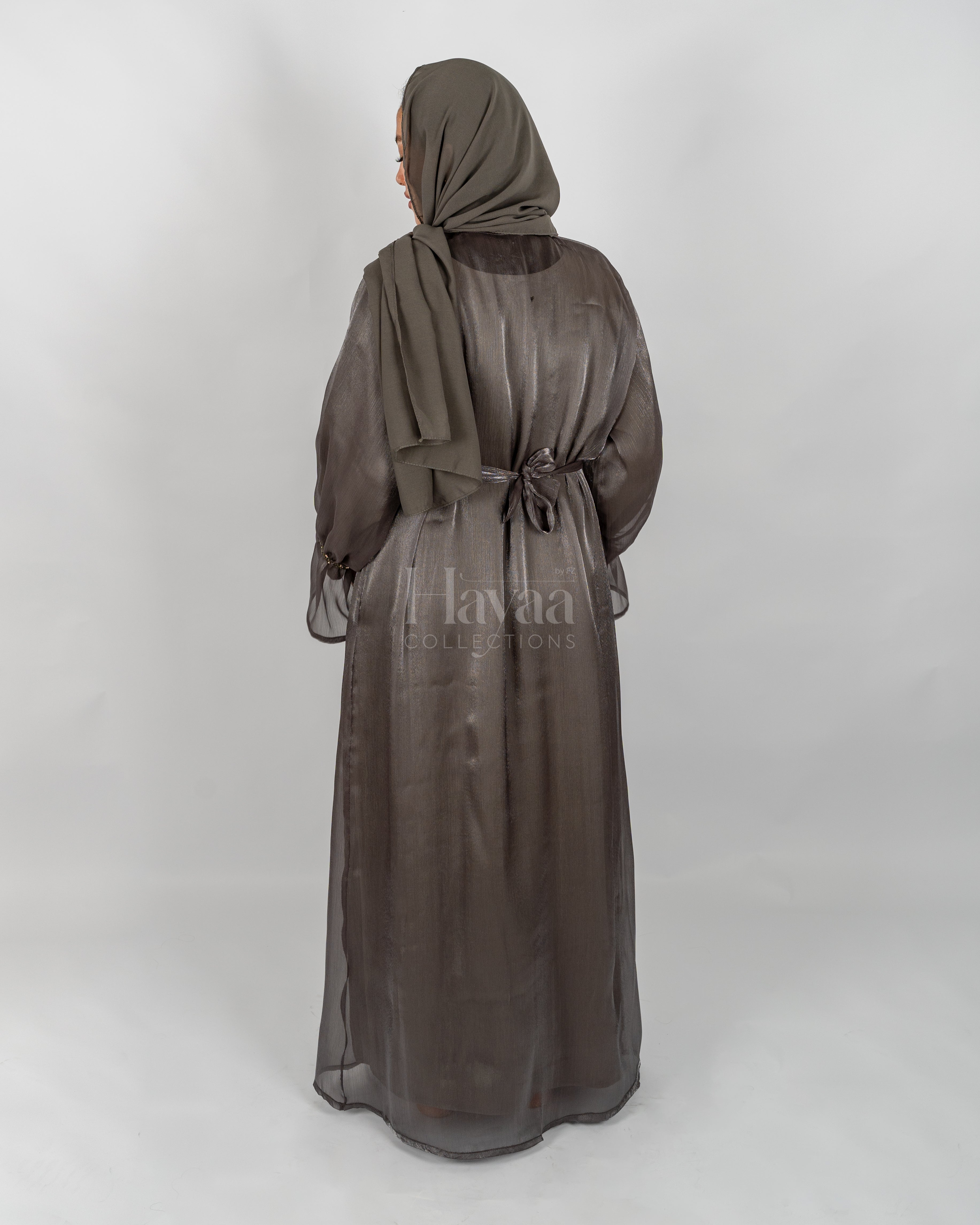 Layla Gray Open Abaya Set back