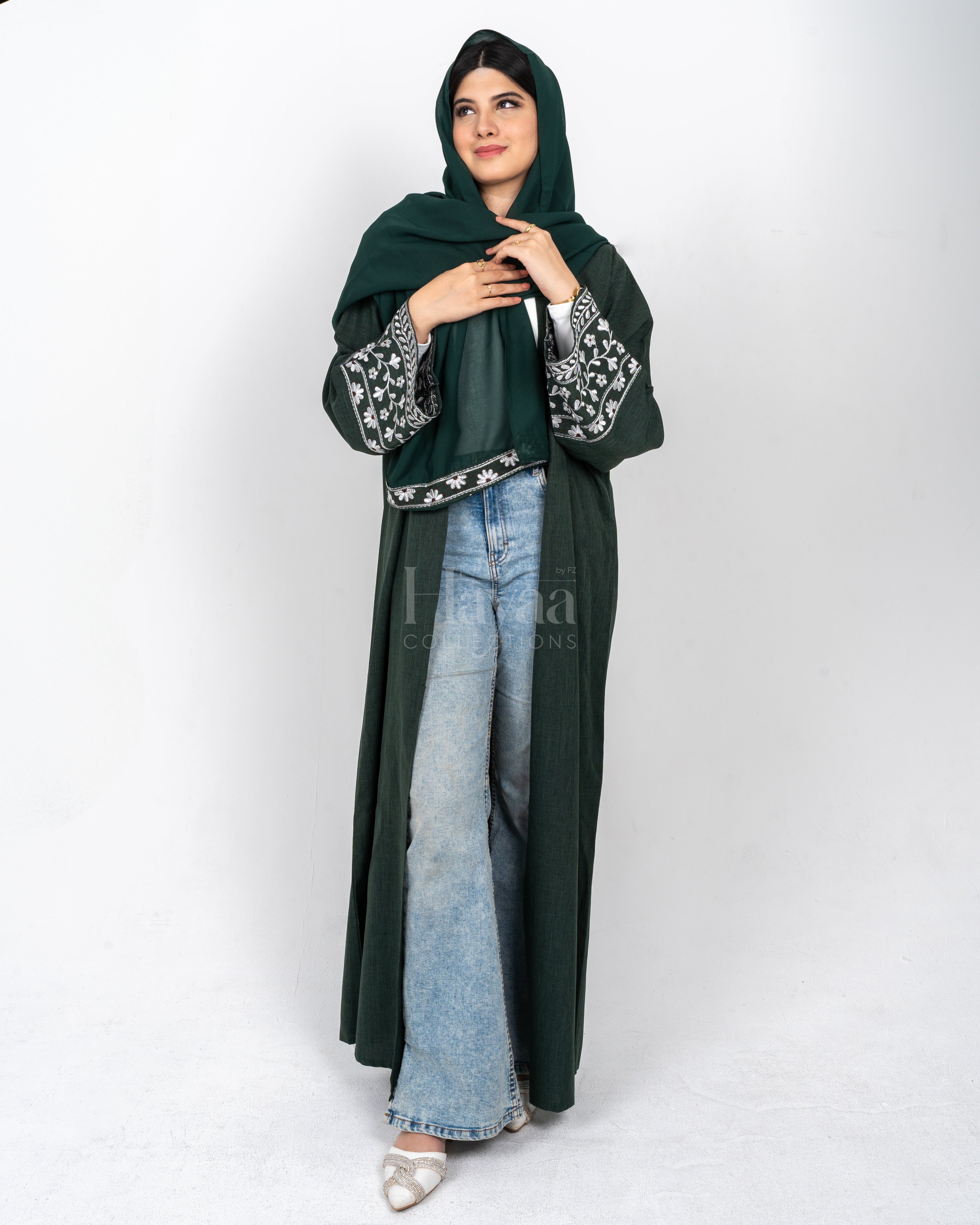 Lana Emerald Green Embroidered Abaya