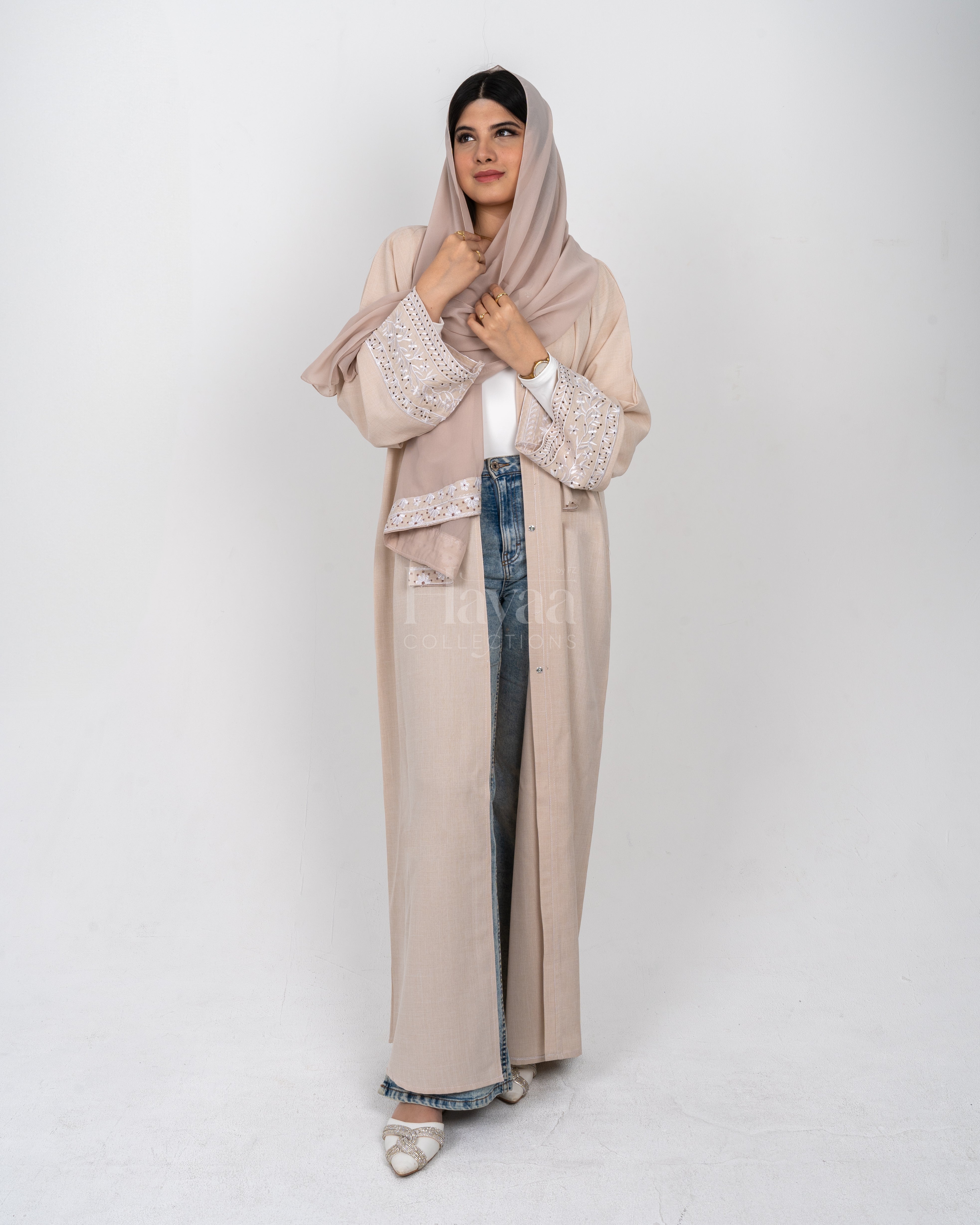 Lana Beige Embroidered Abaya