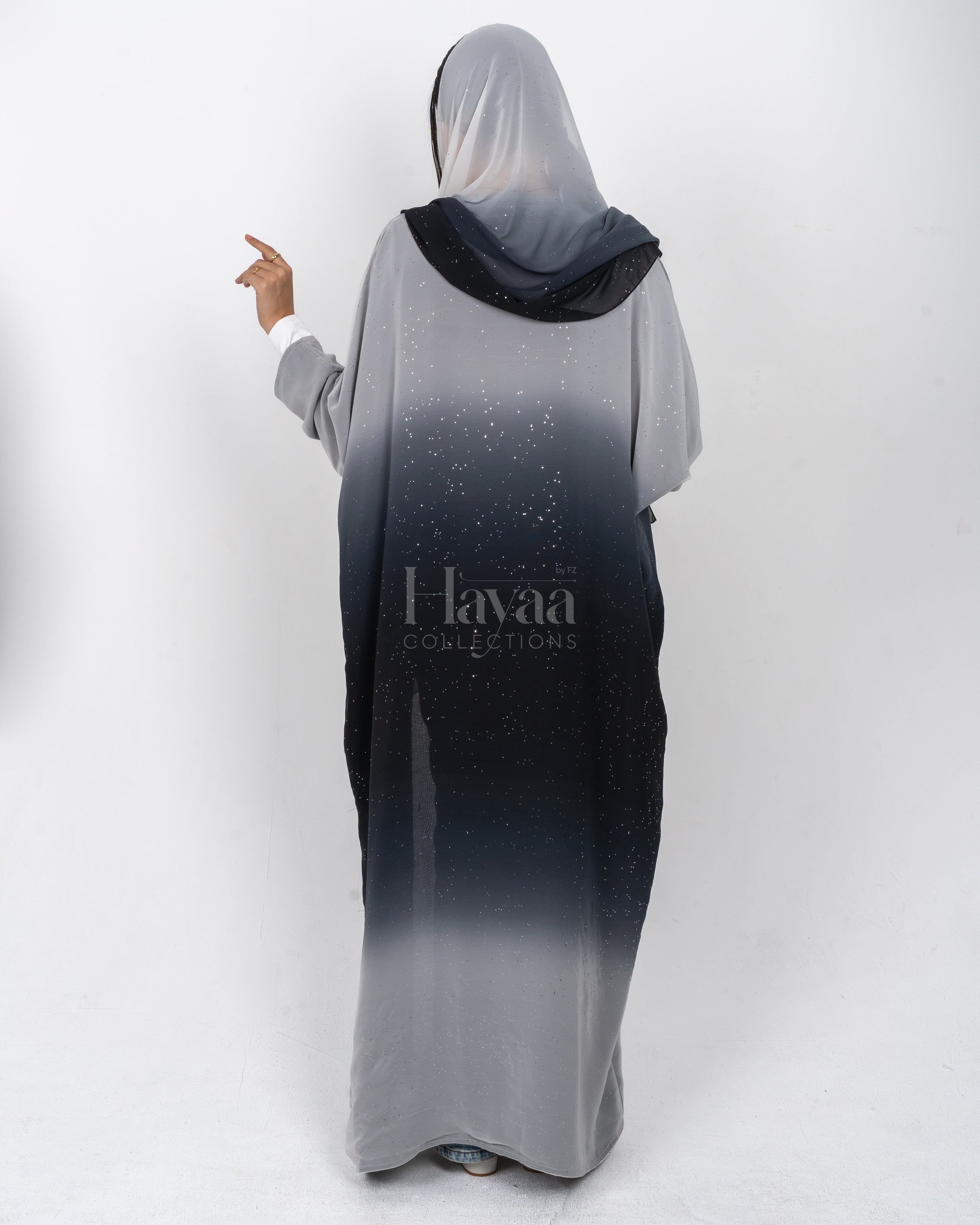 Sarina Midnight Black Ombre Abaya back