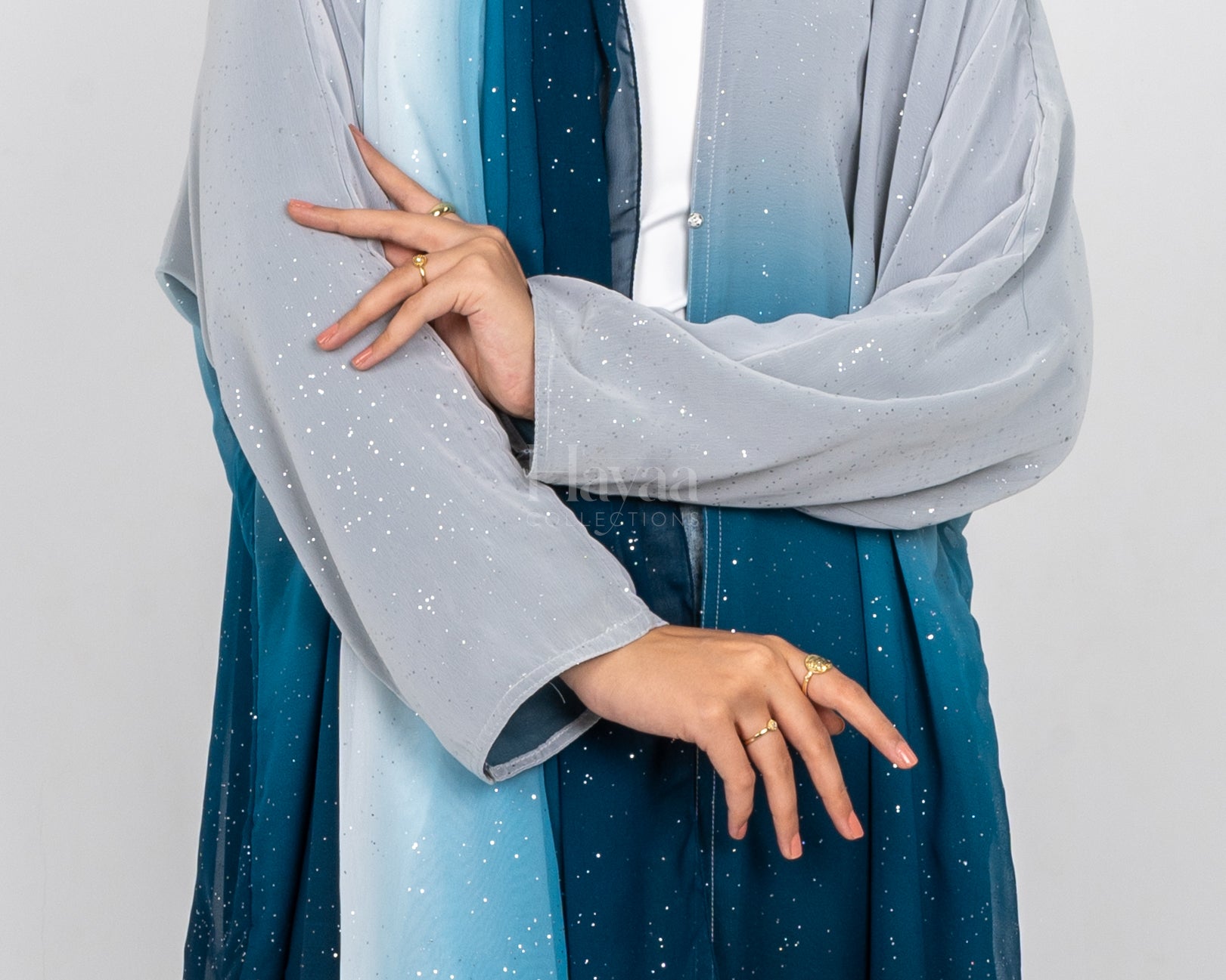 Sarina Ocean Blue Ombre Abaya close up