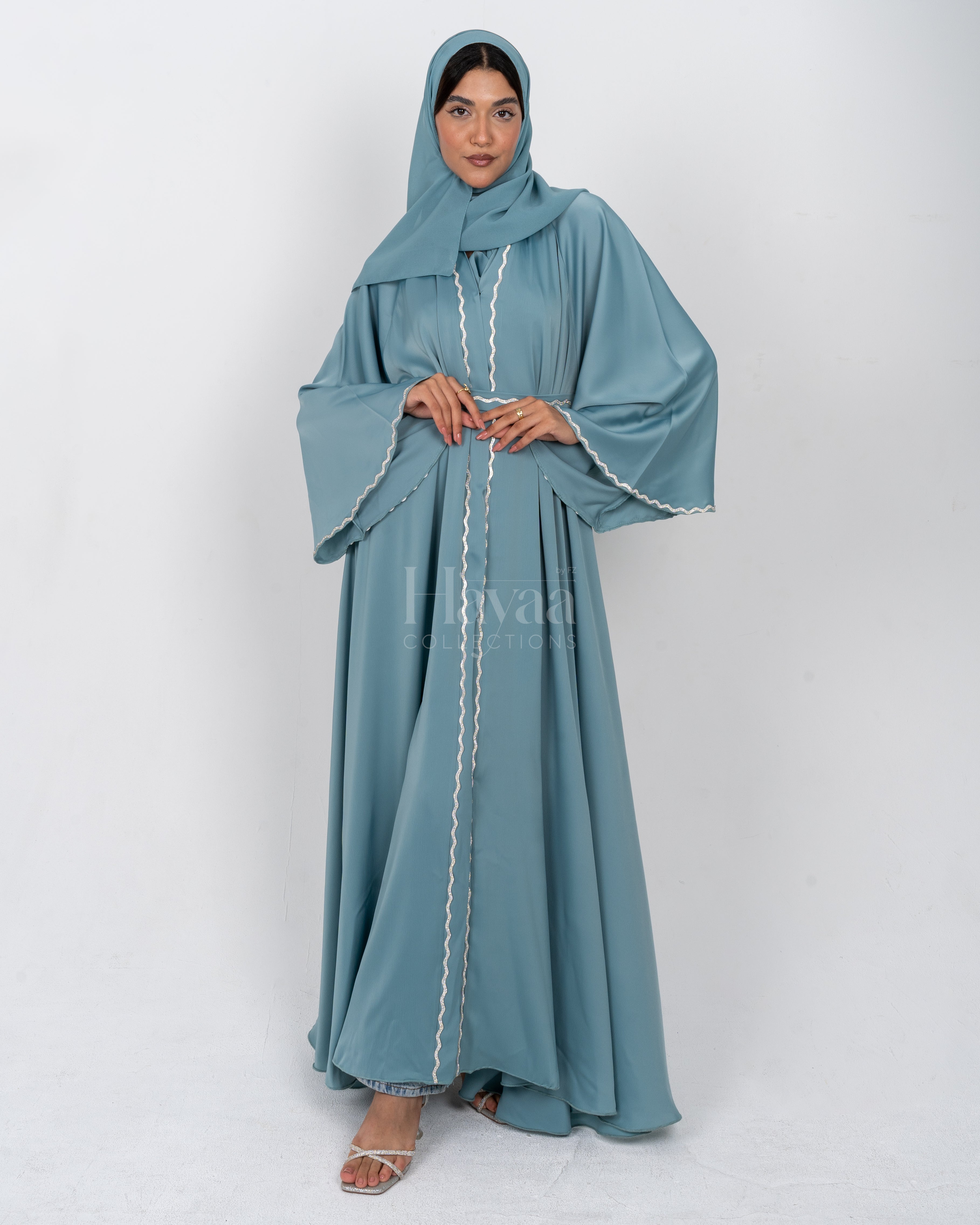 Barakah Teal Abaya front view