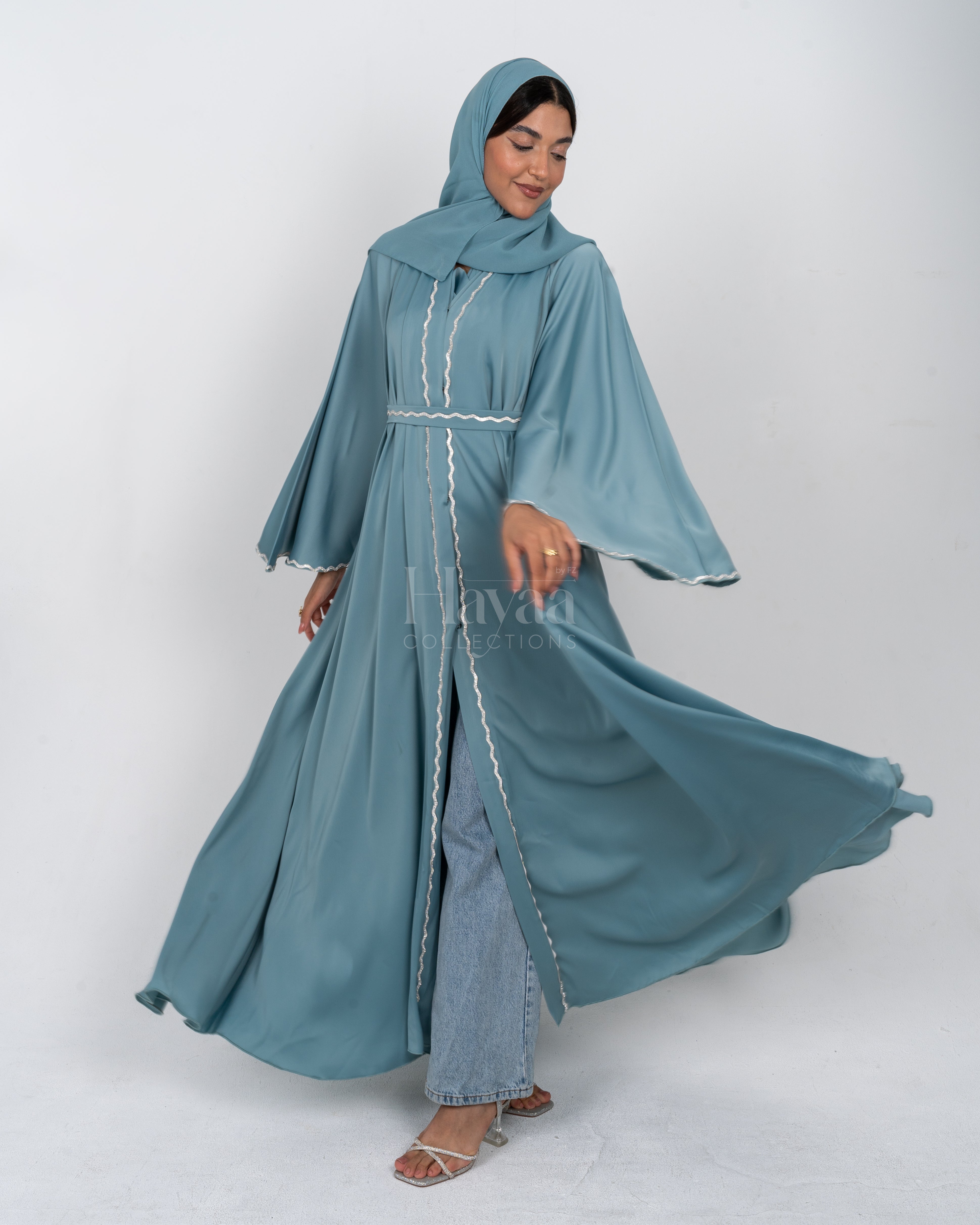 Barakah Teal Abaya flowy