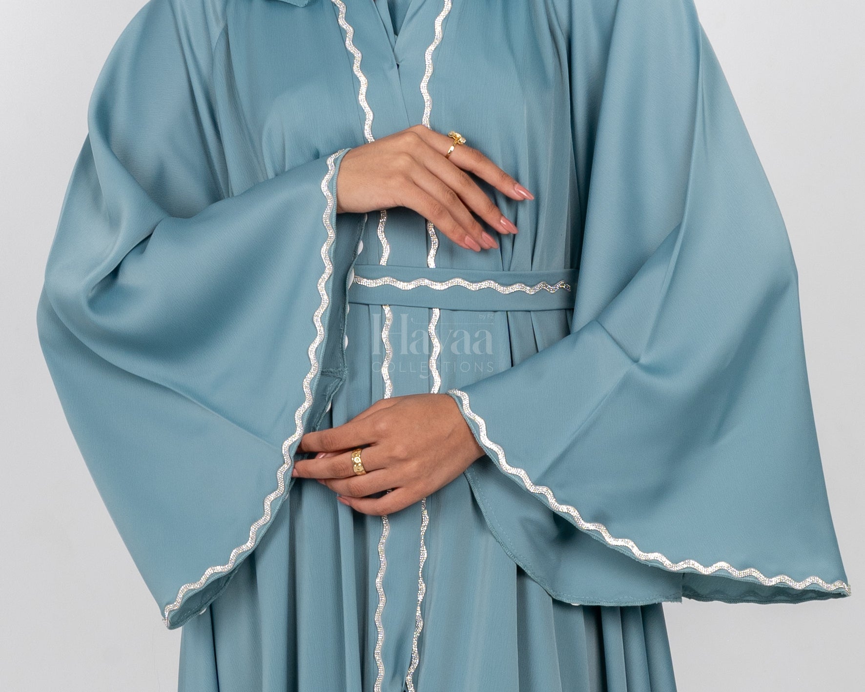 Barakah Teal Abaya close up