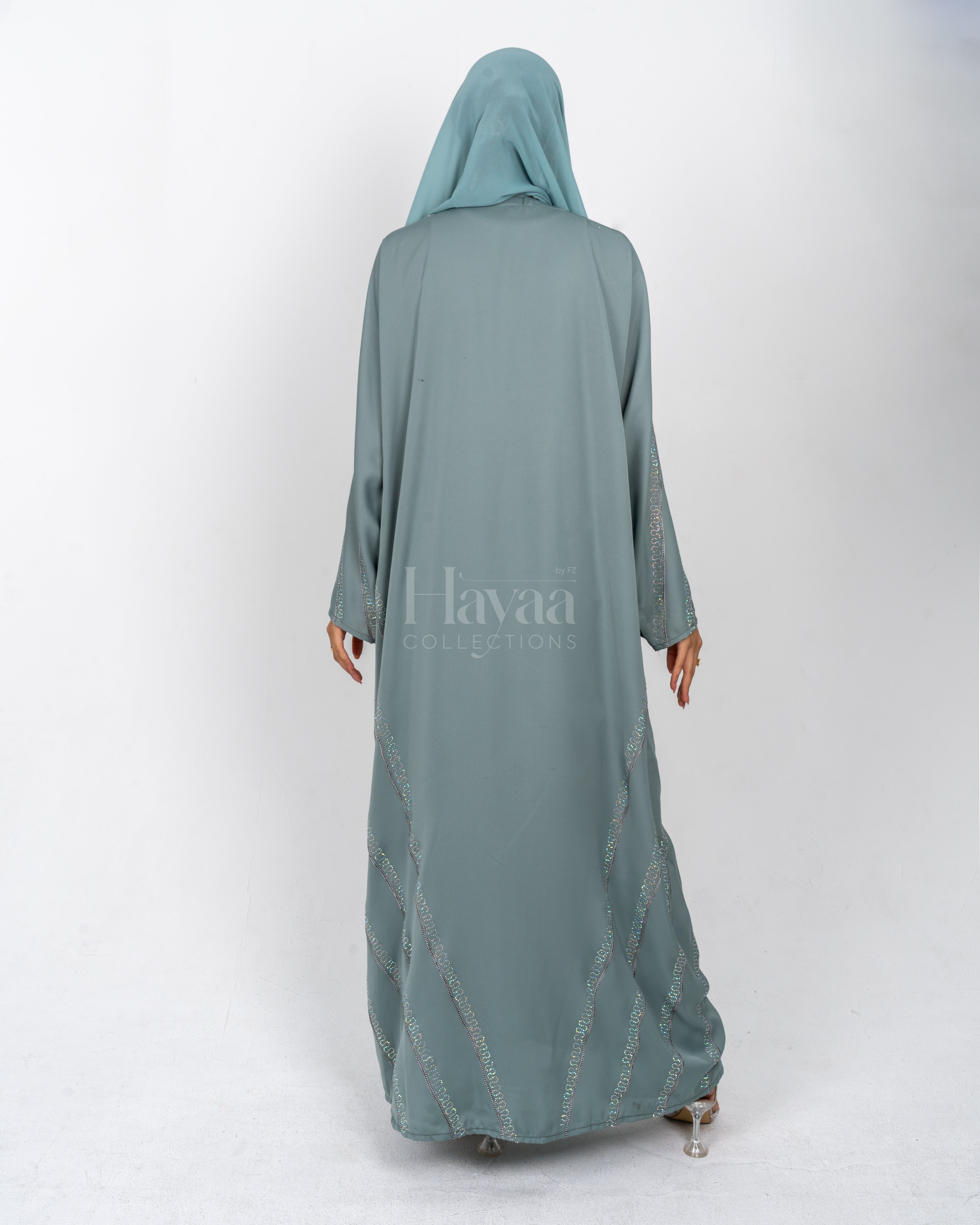 Zahwa Teal Green Closed Abaya back