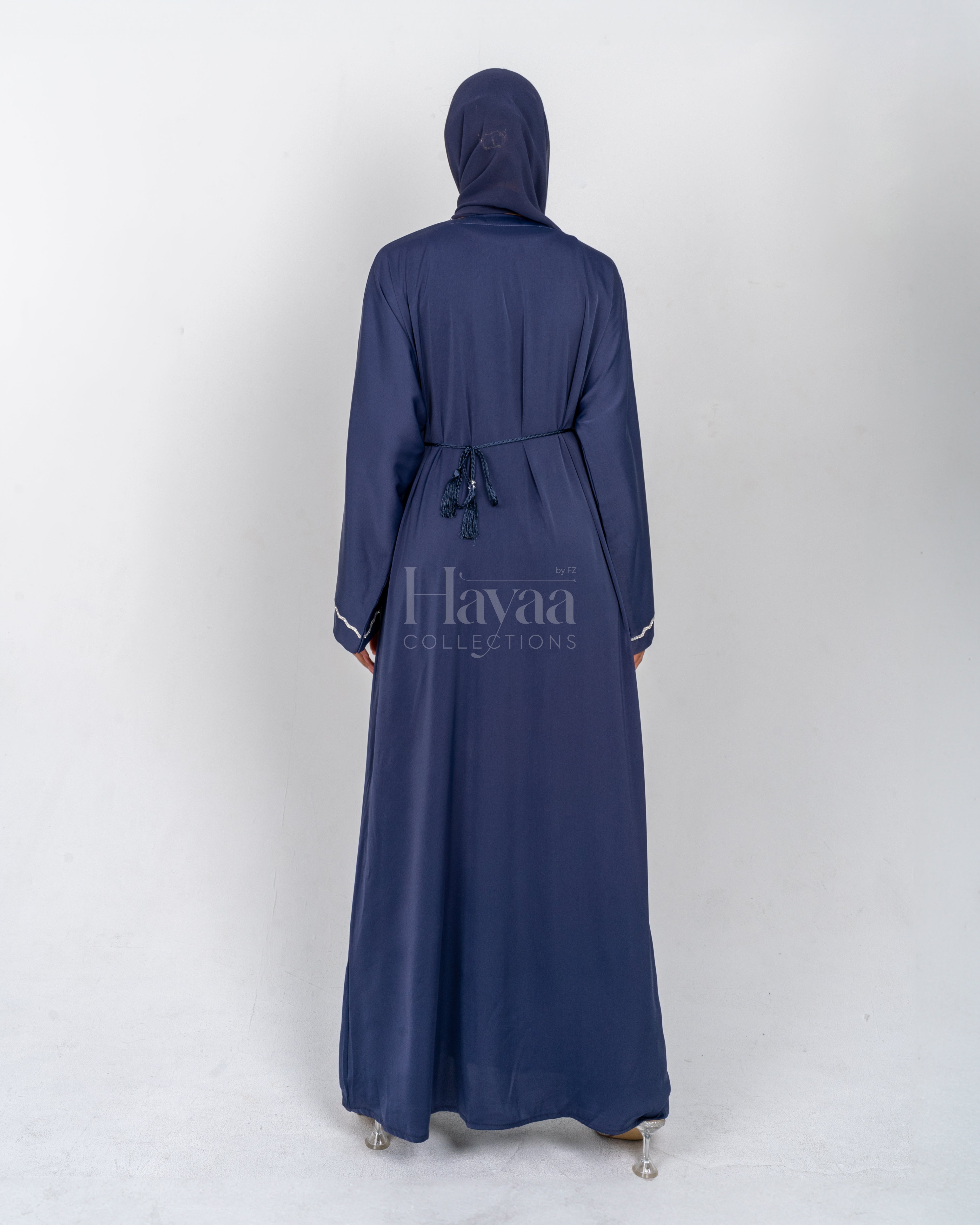 Aziza Navy Blue Open Abaya Set back view