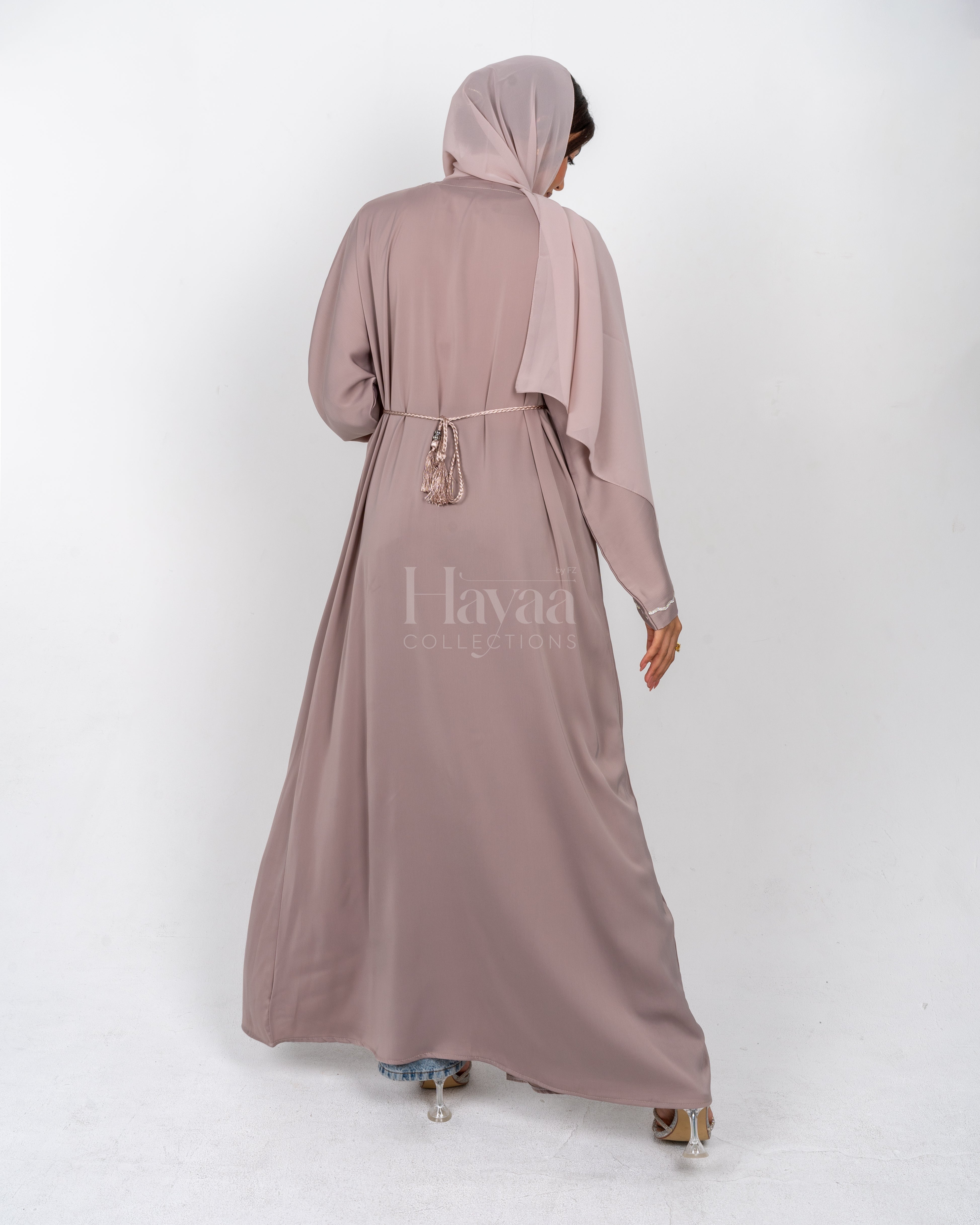 Aziza Beige Open Abaya Set back