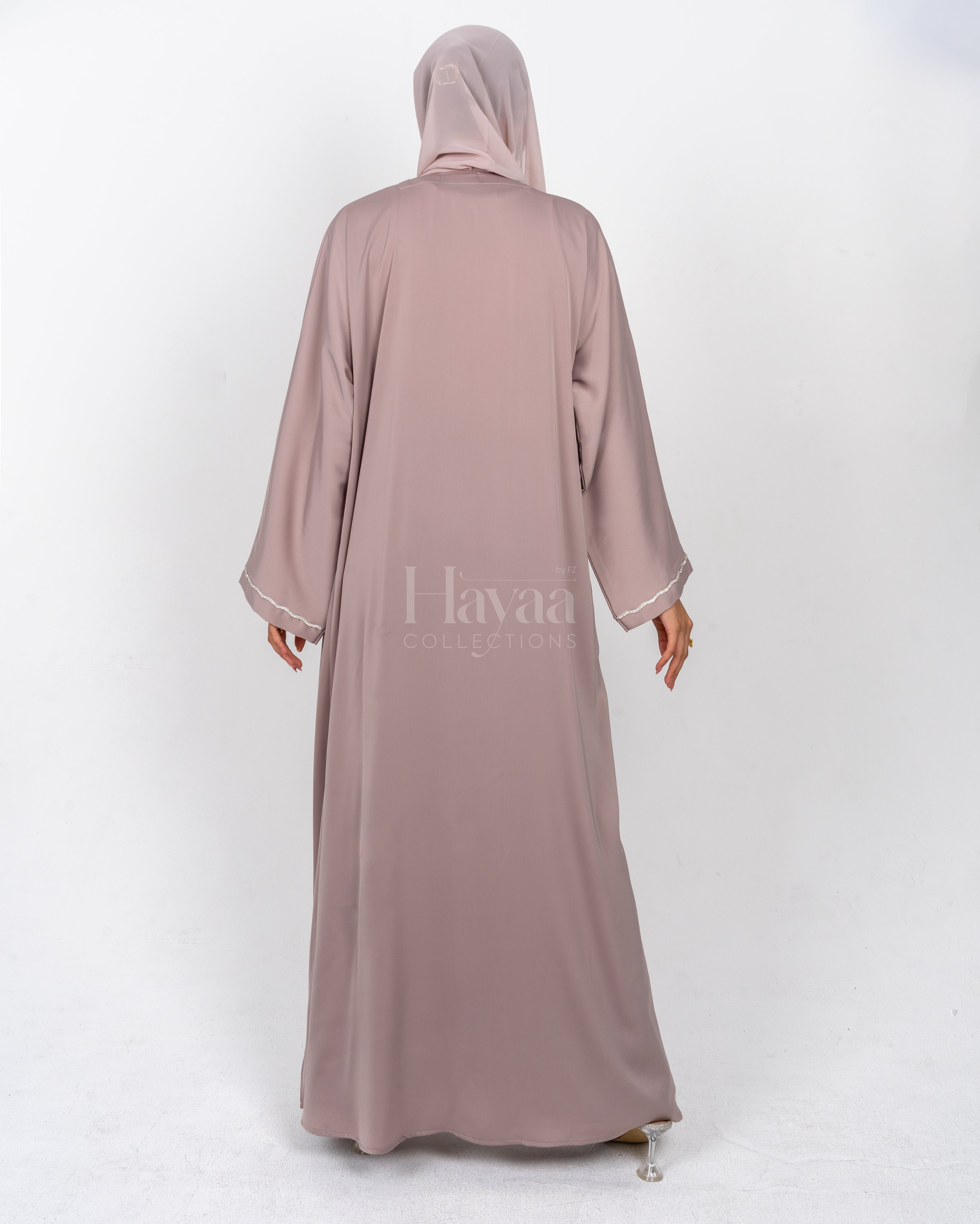 Aziza Beige Open Abaya Set back view