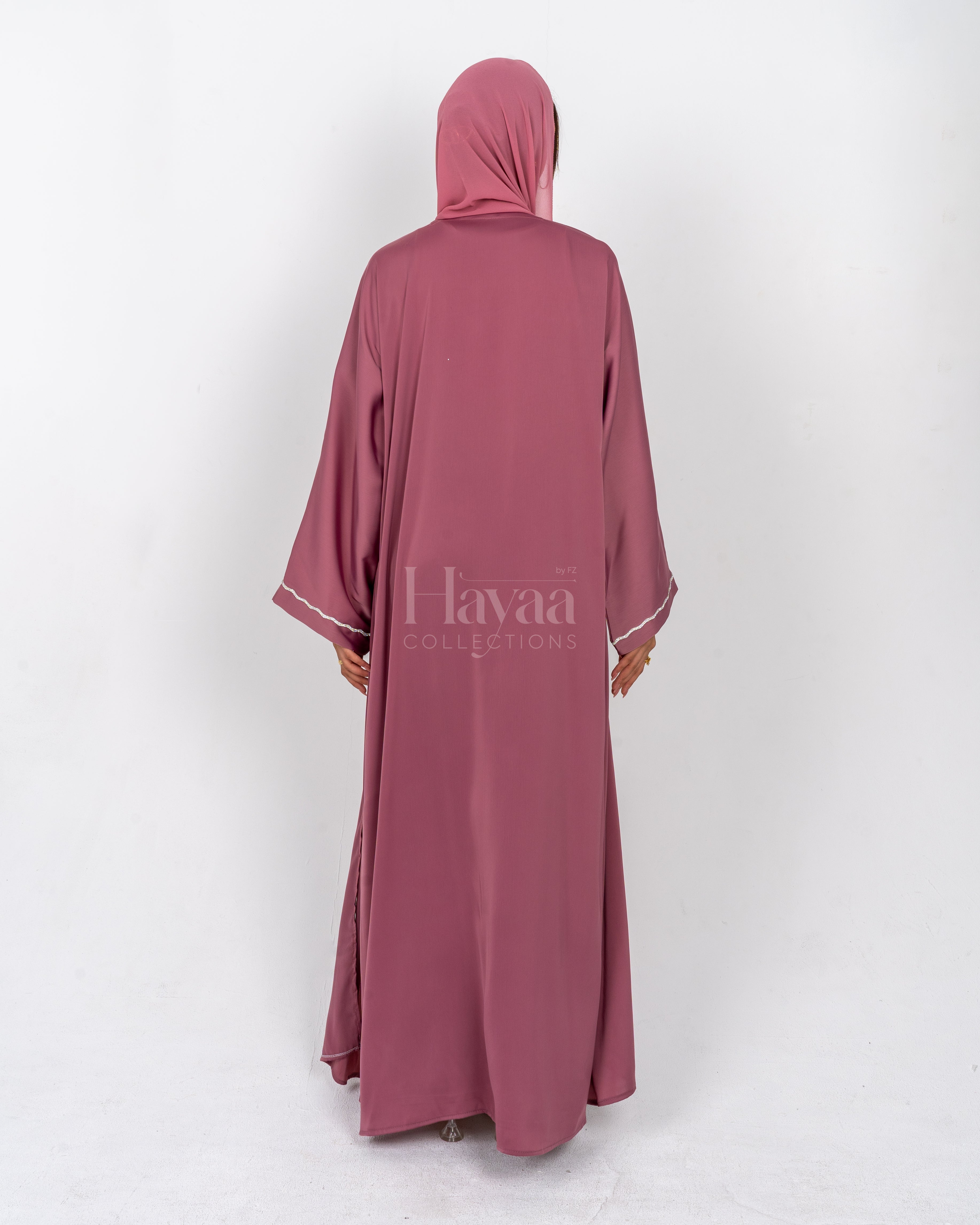 Aziza Dusky Pink Open Abaya Set back view