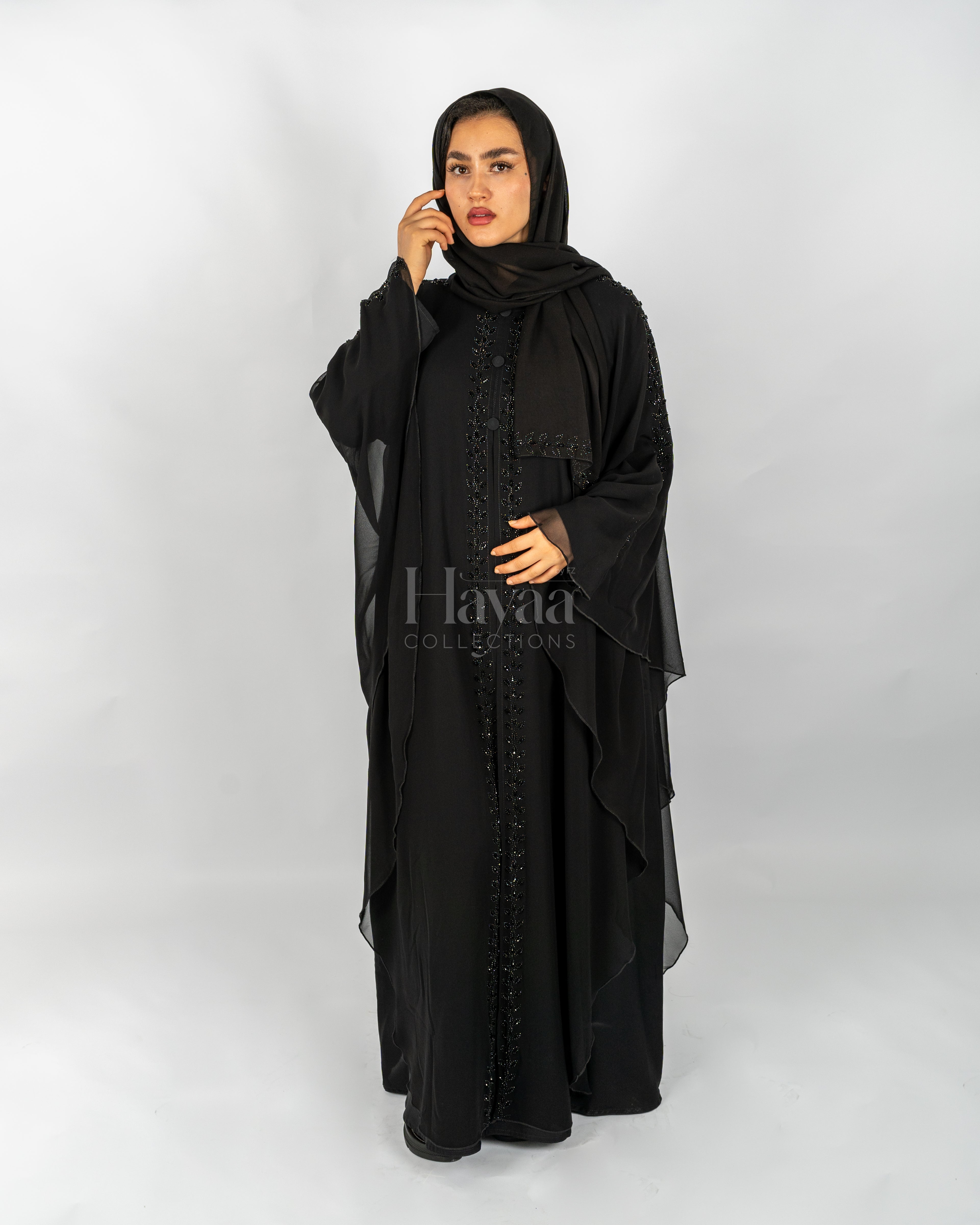 Zara Black Butterfly Sleeves Abaya front