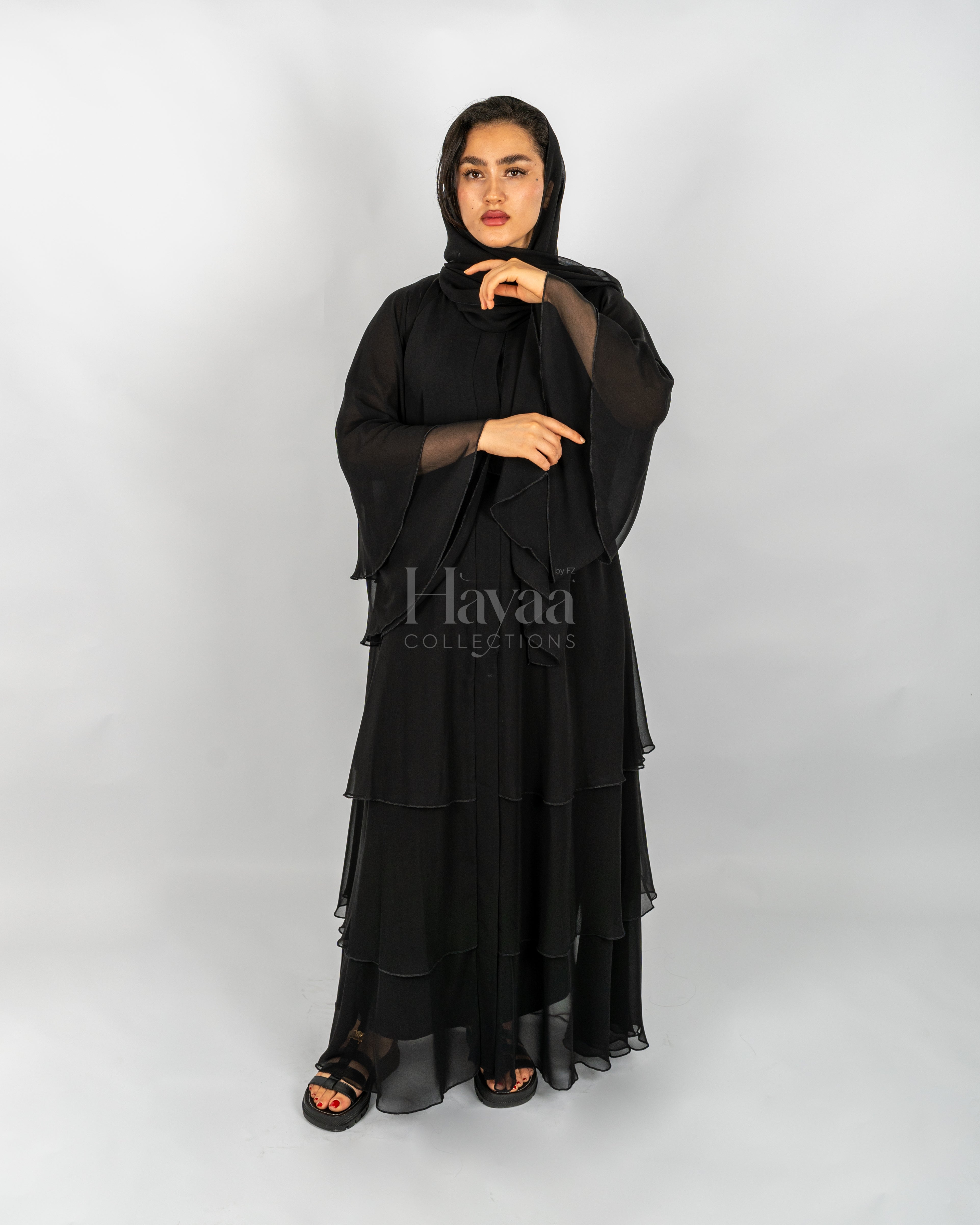 Amani Black Three-Layered Abaya