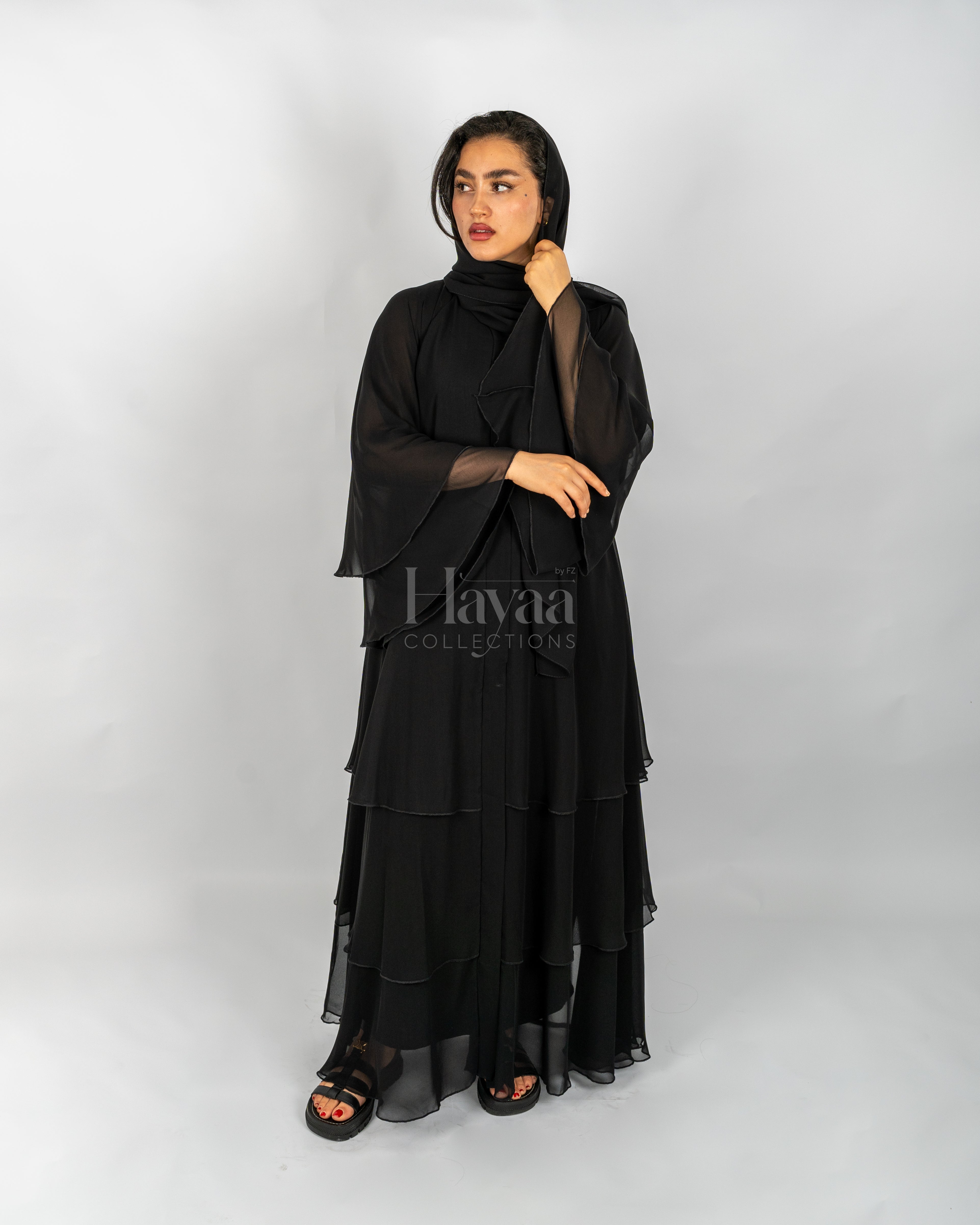 Amani Black Three-Layered Abaya