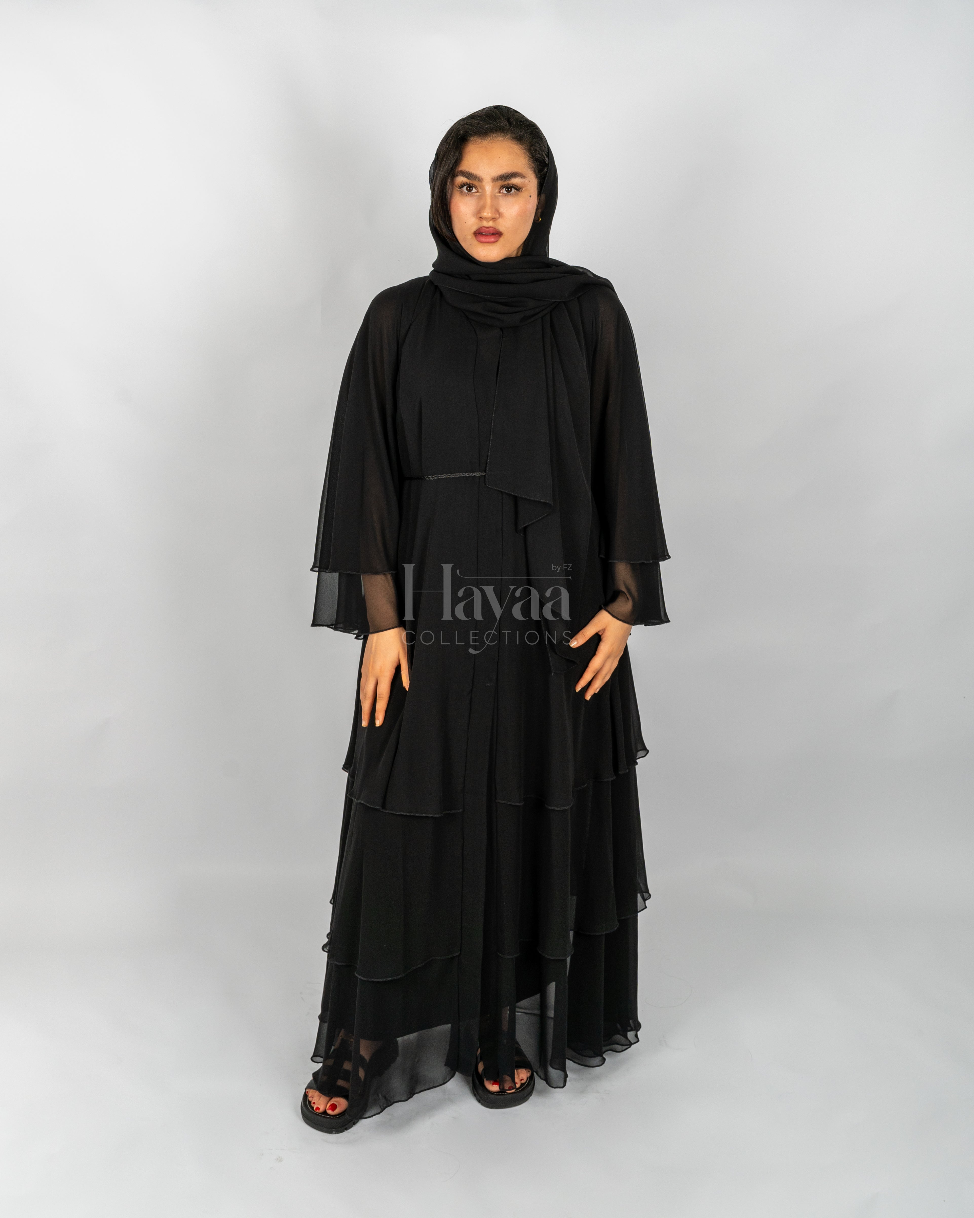 Amani Black Three-Layered Abaya