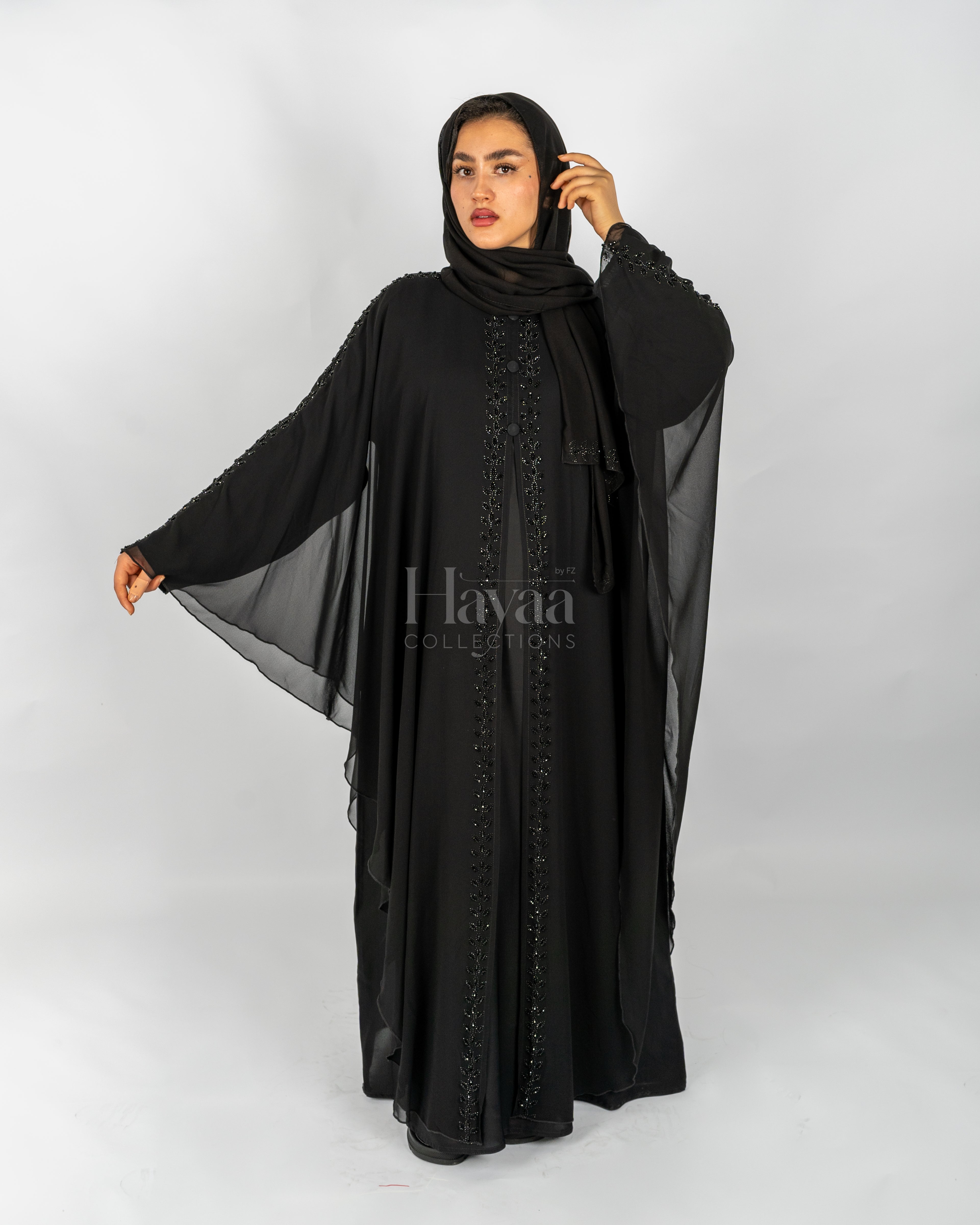 Zara Black Butterfly Sleeves Abaya front 2