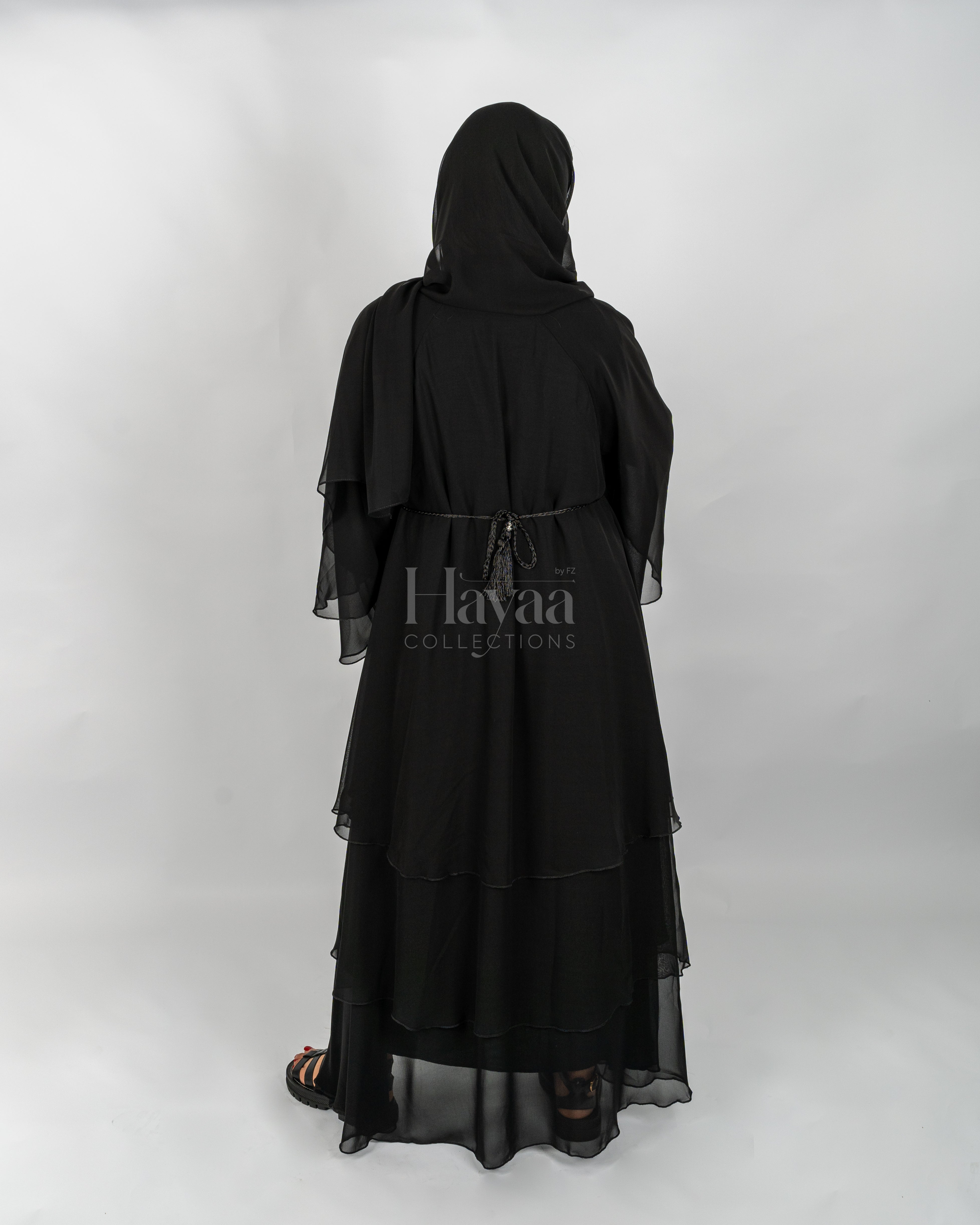 Amani Black Three-Layered Abaya