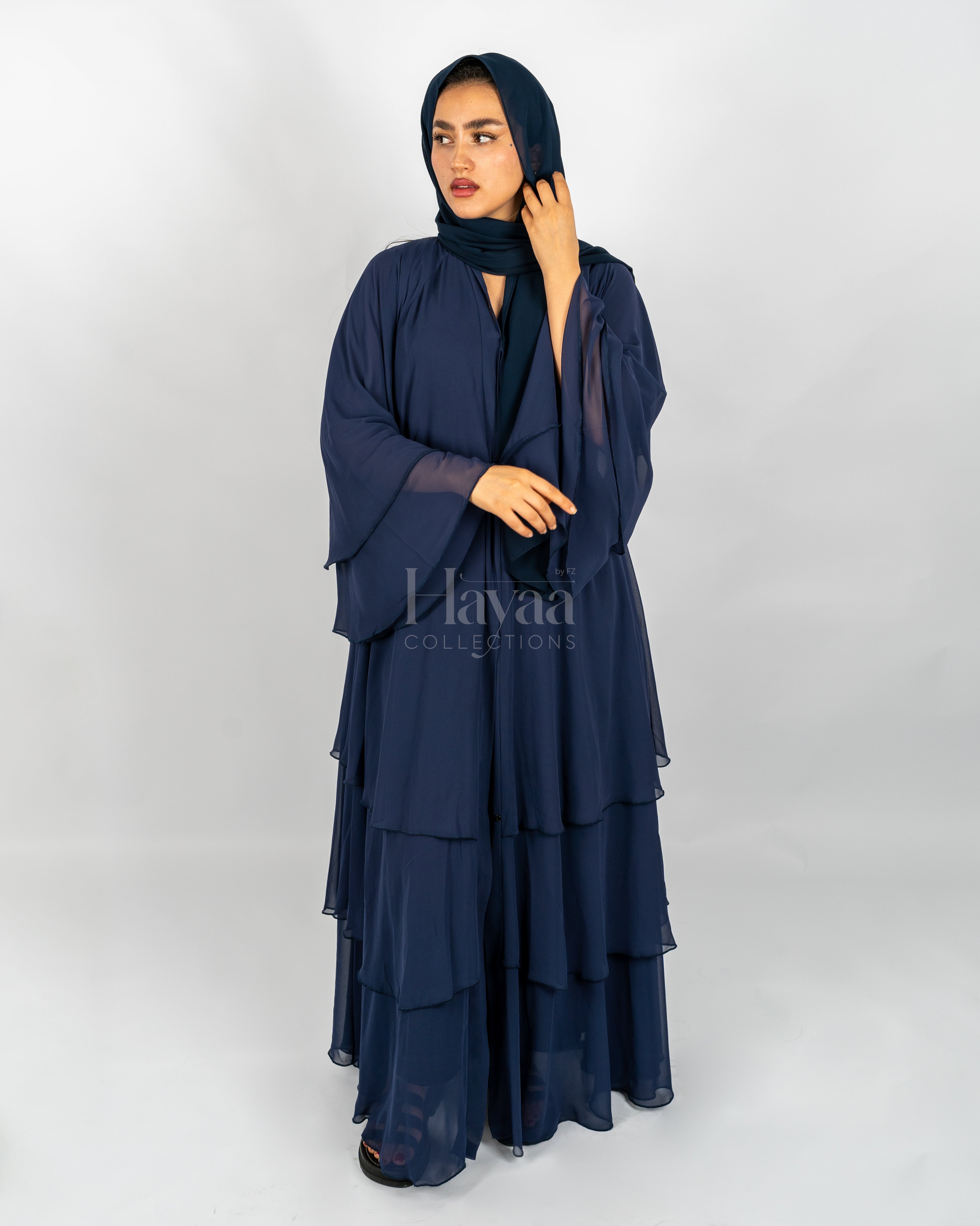 Amani Dark Blue Three-Layered Abaya