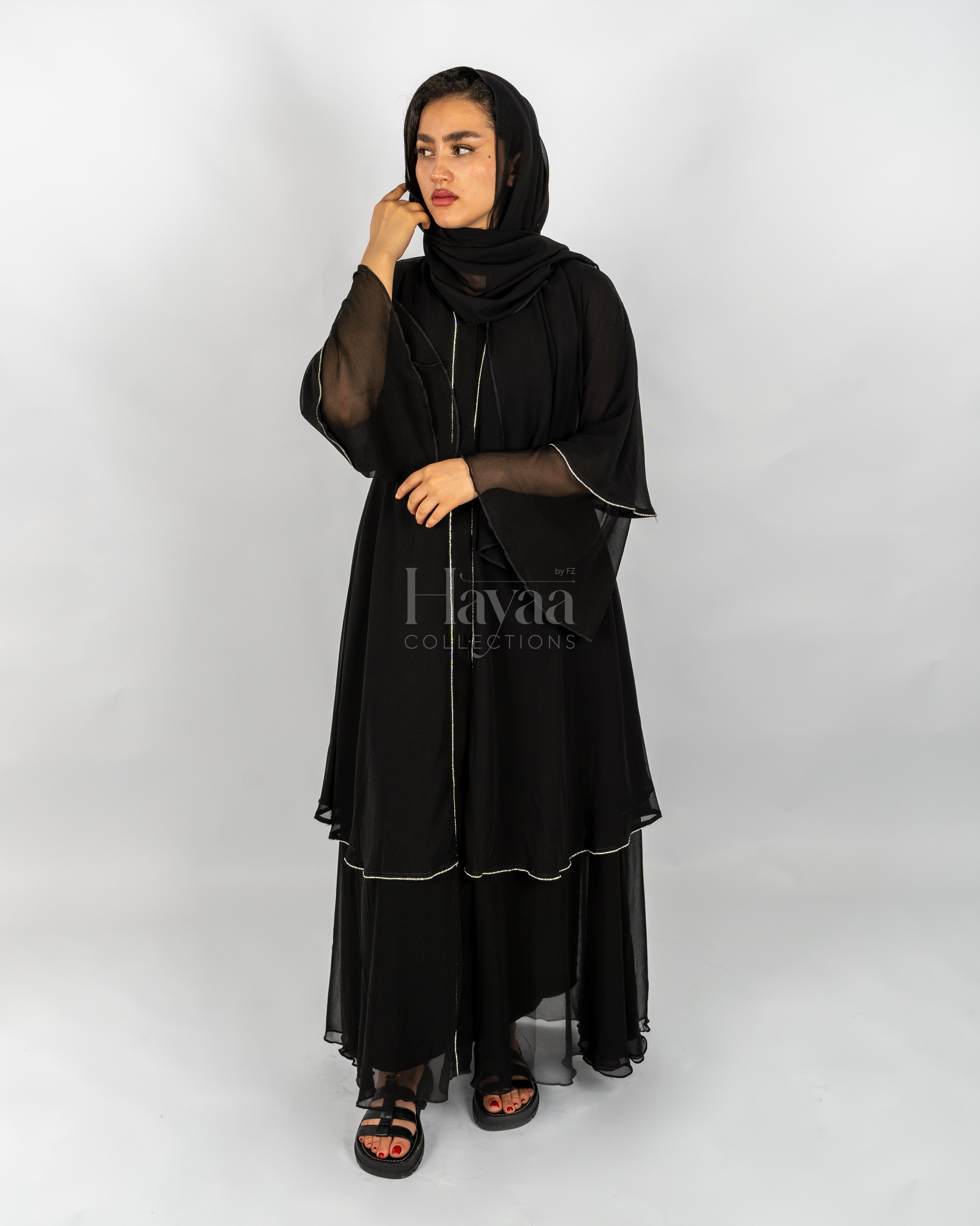Amirah Black Two-Layered Studded Abaya