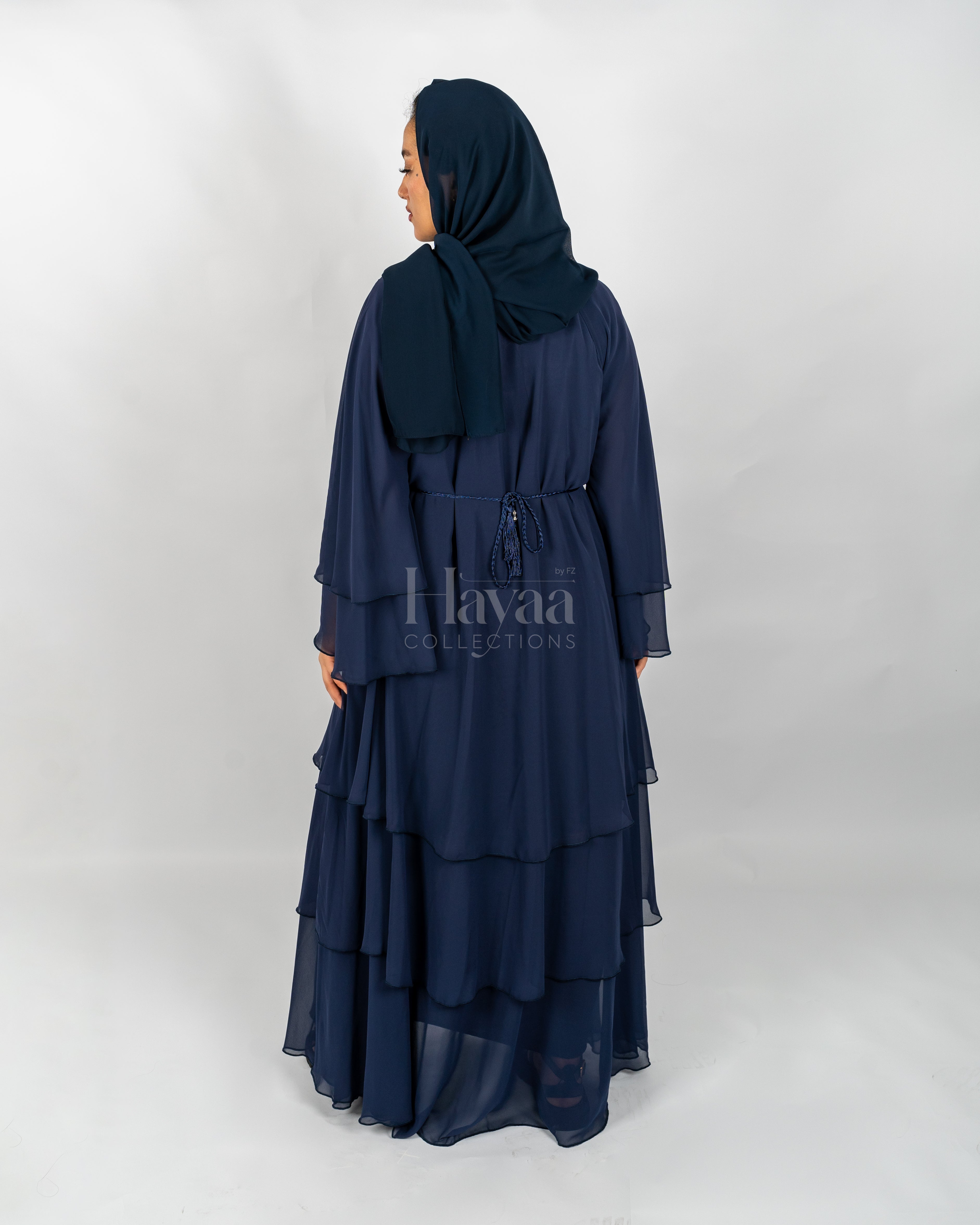 Amani Dark Blue Three-Layered Abaya