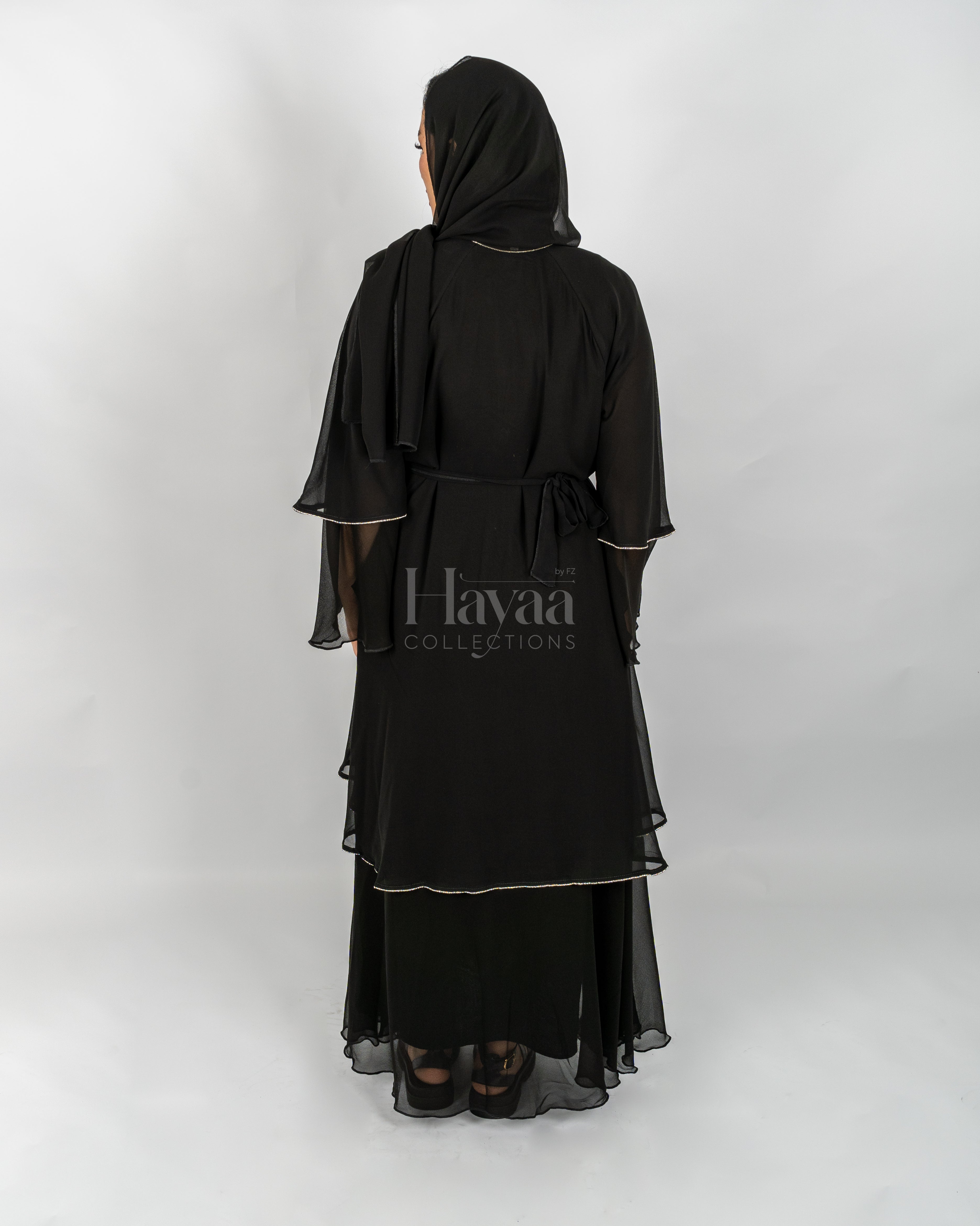 Amirah Black Two-Layered Studded Abaya