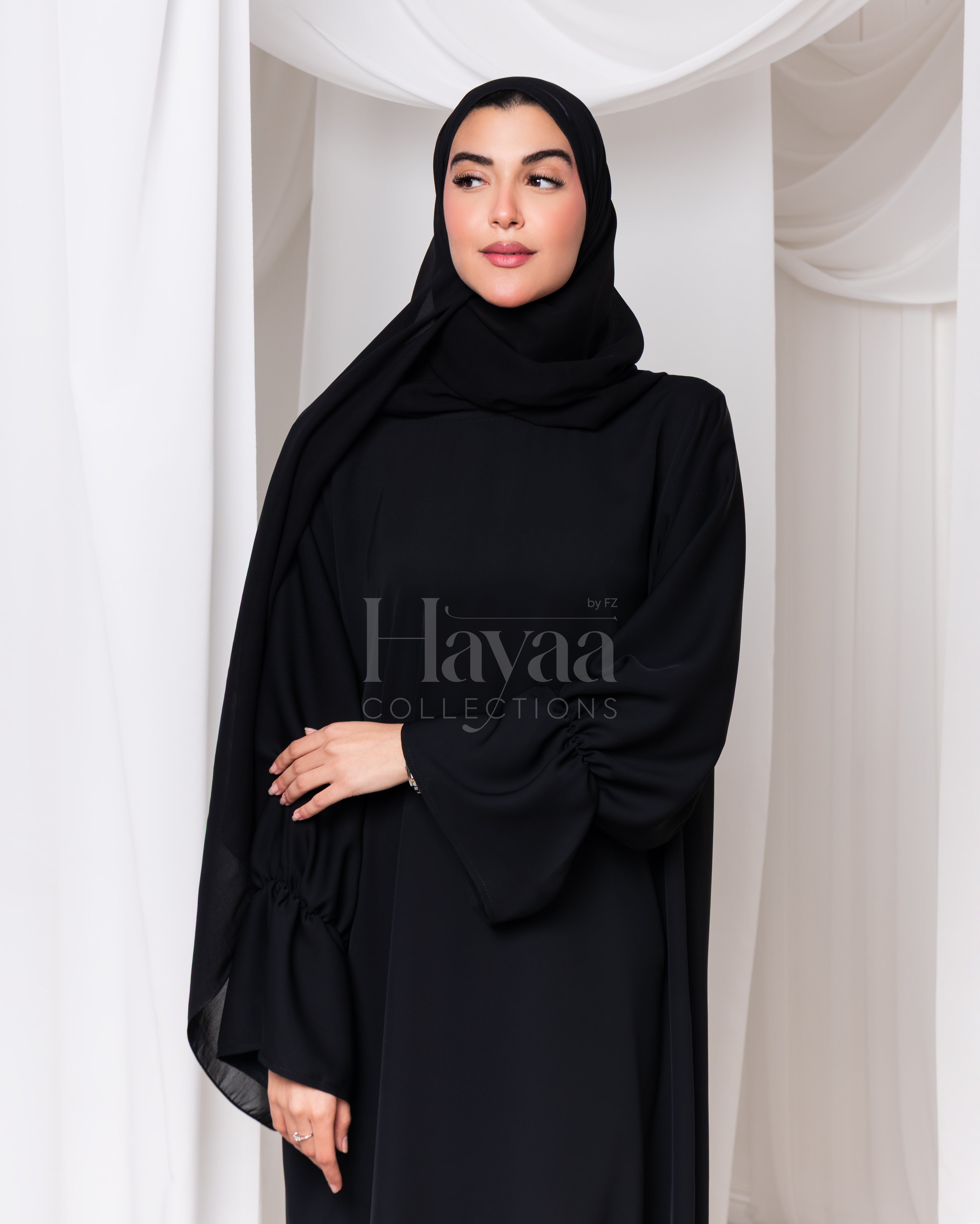 Fatima Black Closed Abaya With Pockets