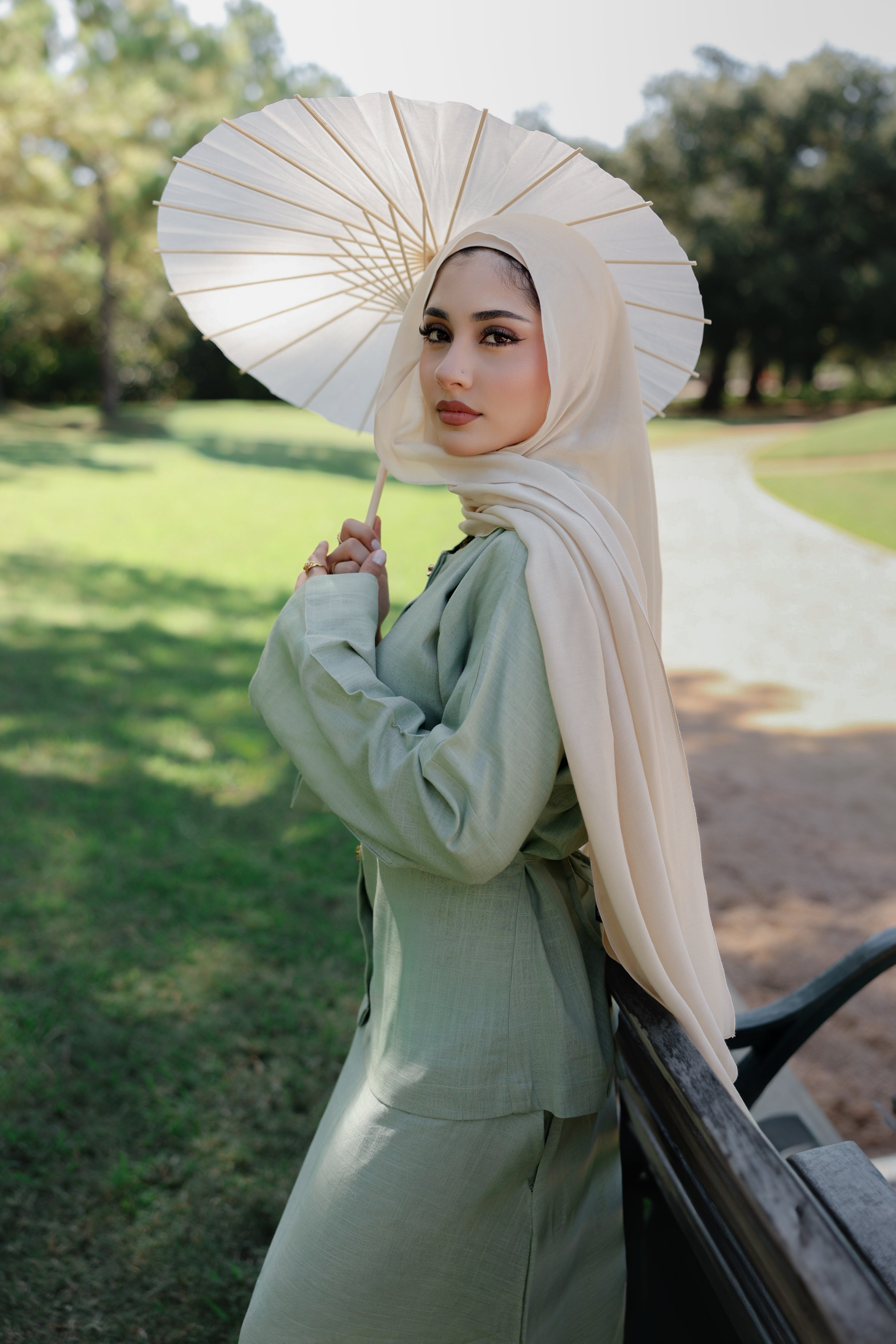 cream dress hijab Cream Hijab Evening Dress 1628-01