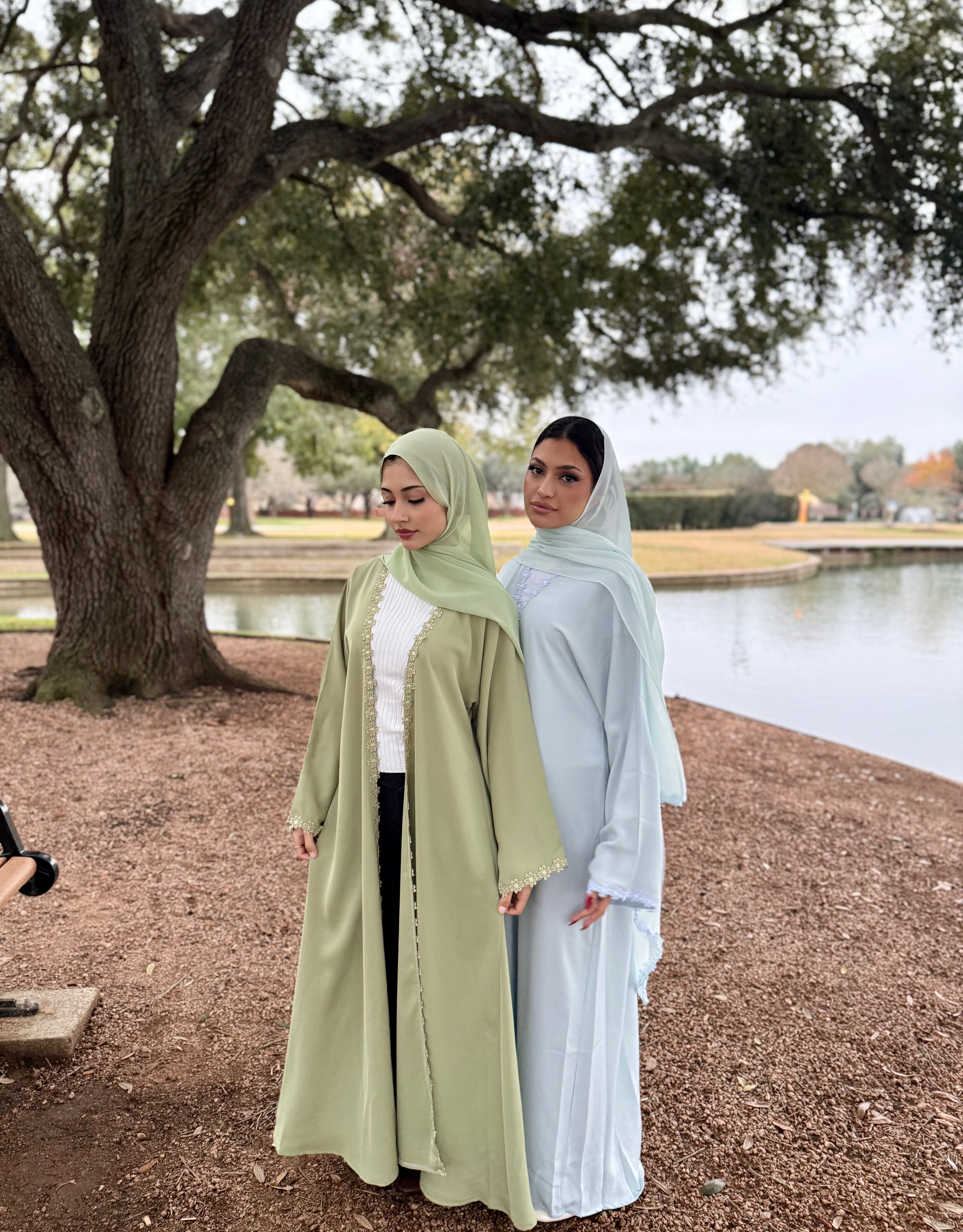 Arwa Sage Green Floral Lace Abaya